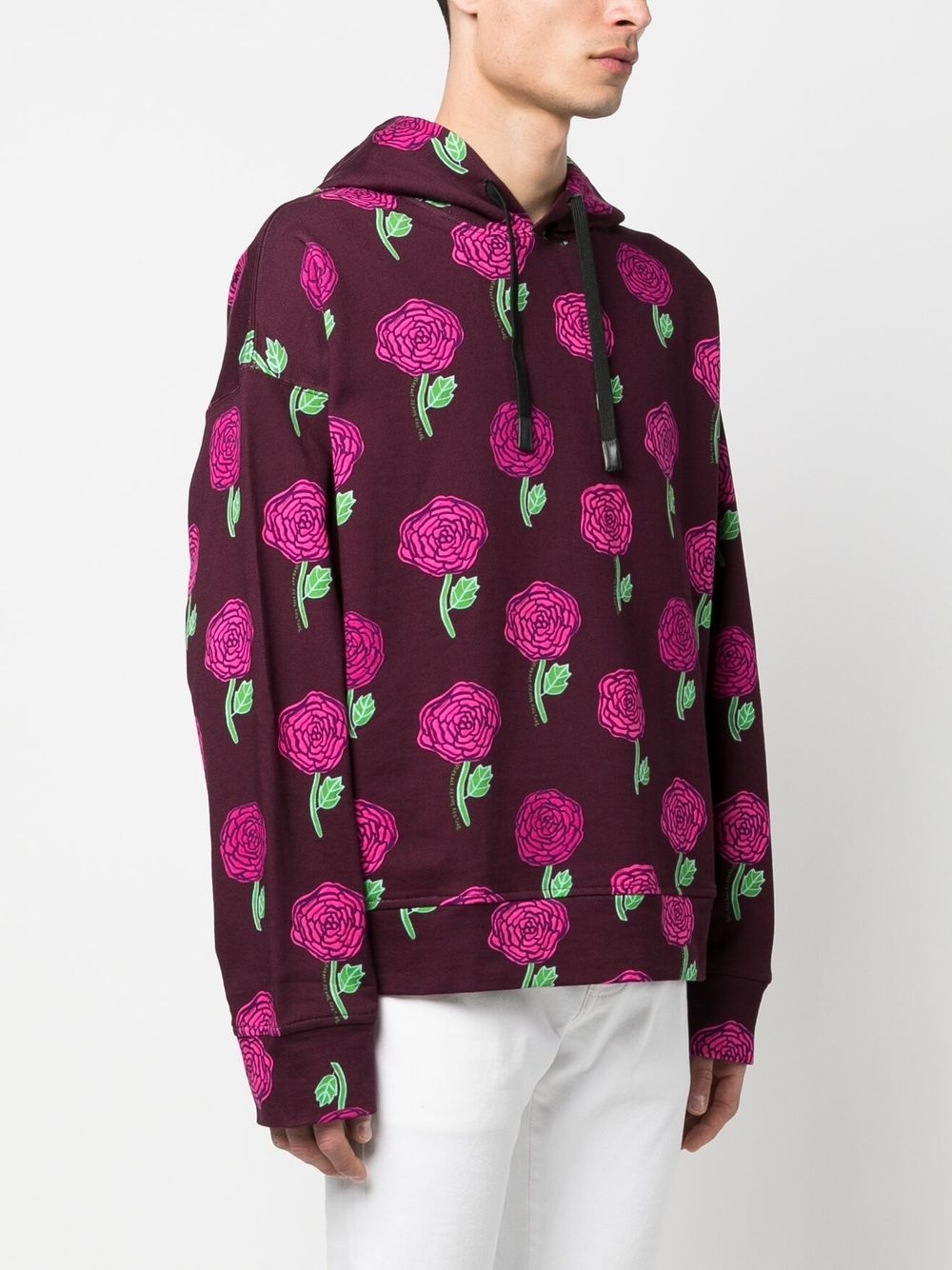 rose-print cotton hoodie - 3