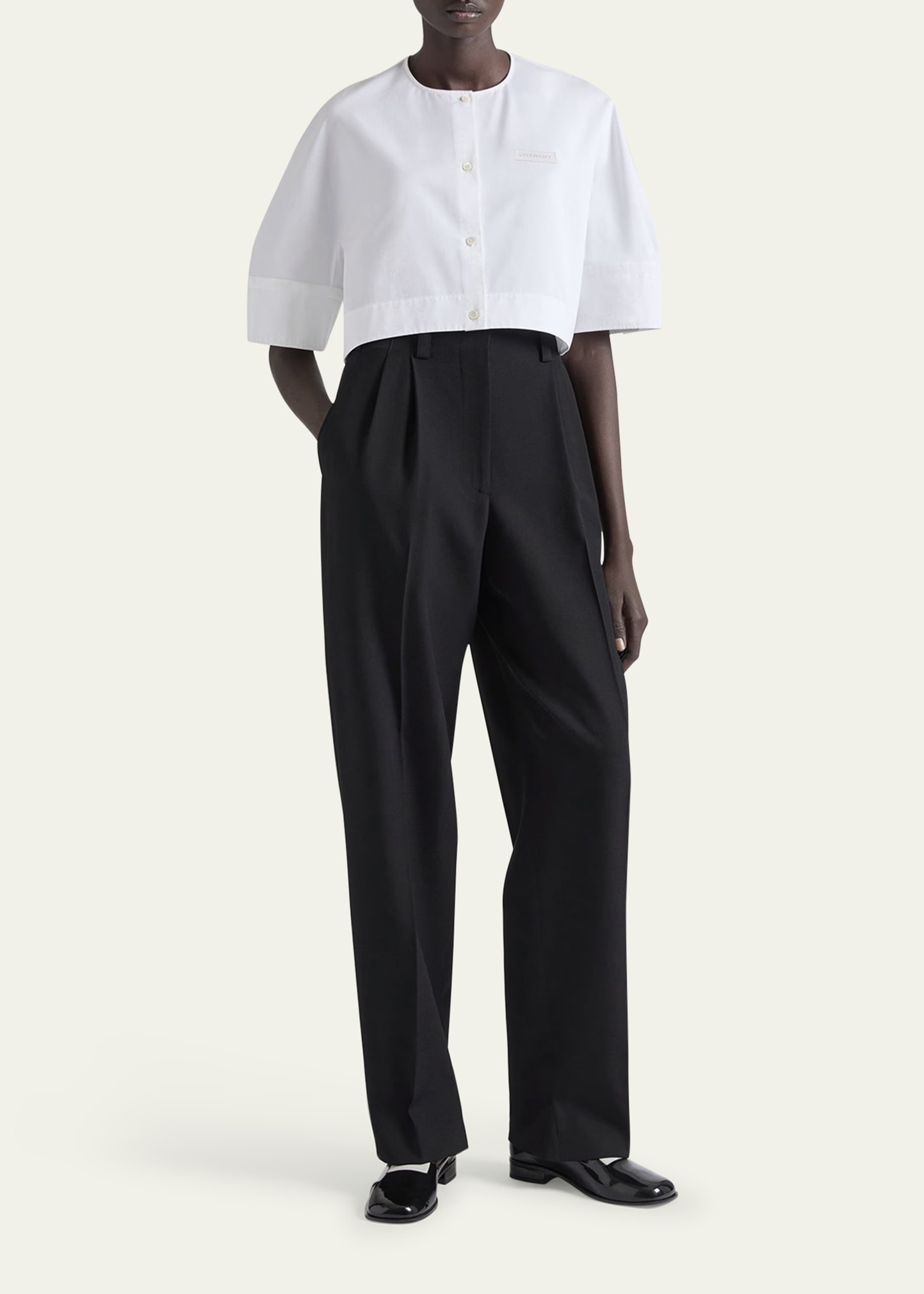Poplin Cocoon-Sleeve Cropped Shirt - 2