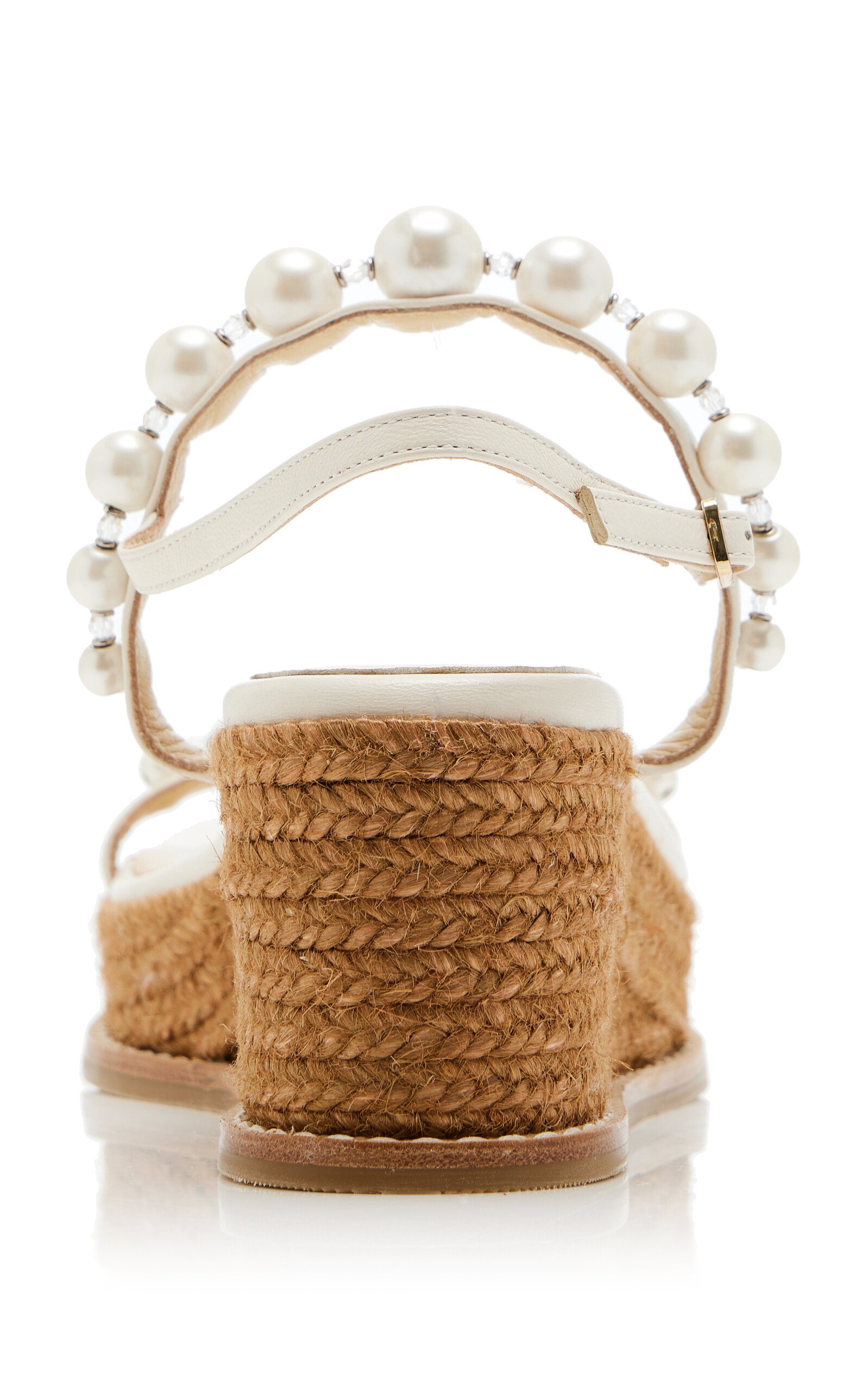 Amatuus Pearl-Embellished Leather Wedge Sandals white - 5