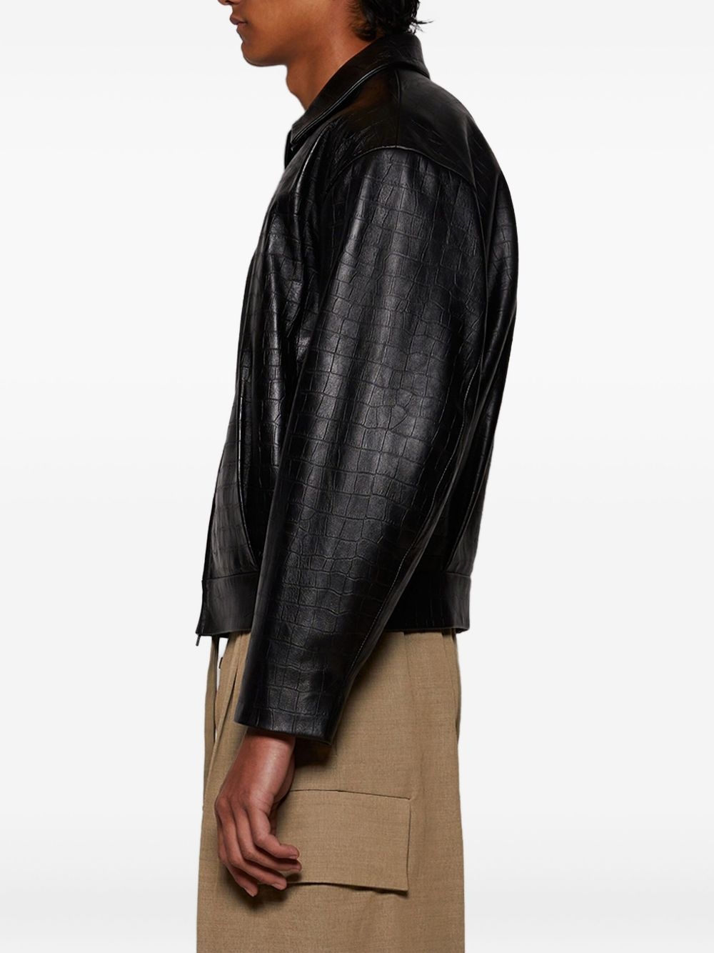 crocodile-effect zip-front jacket - 4