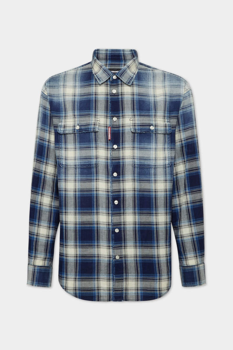 D2 WASHED CHECK INDIGO DROPPED SHOULDER SHIRT 1