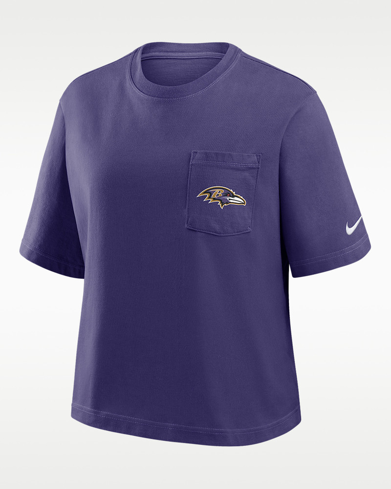 Baltimore Ravens Rewind Pocket Boxy Women's Nike NFL T-Shirt 1