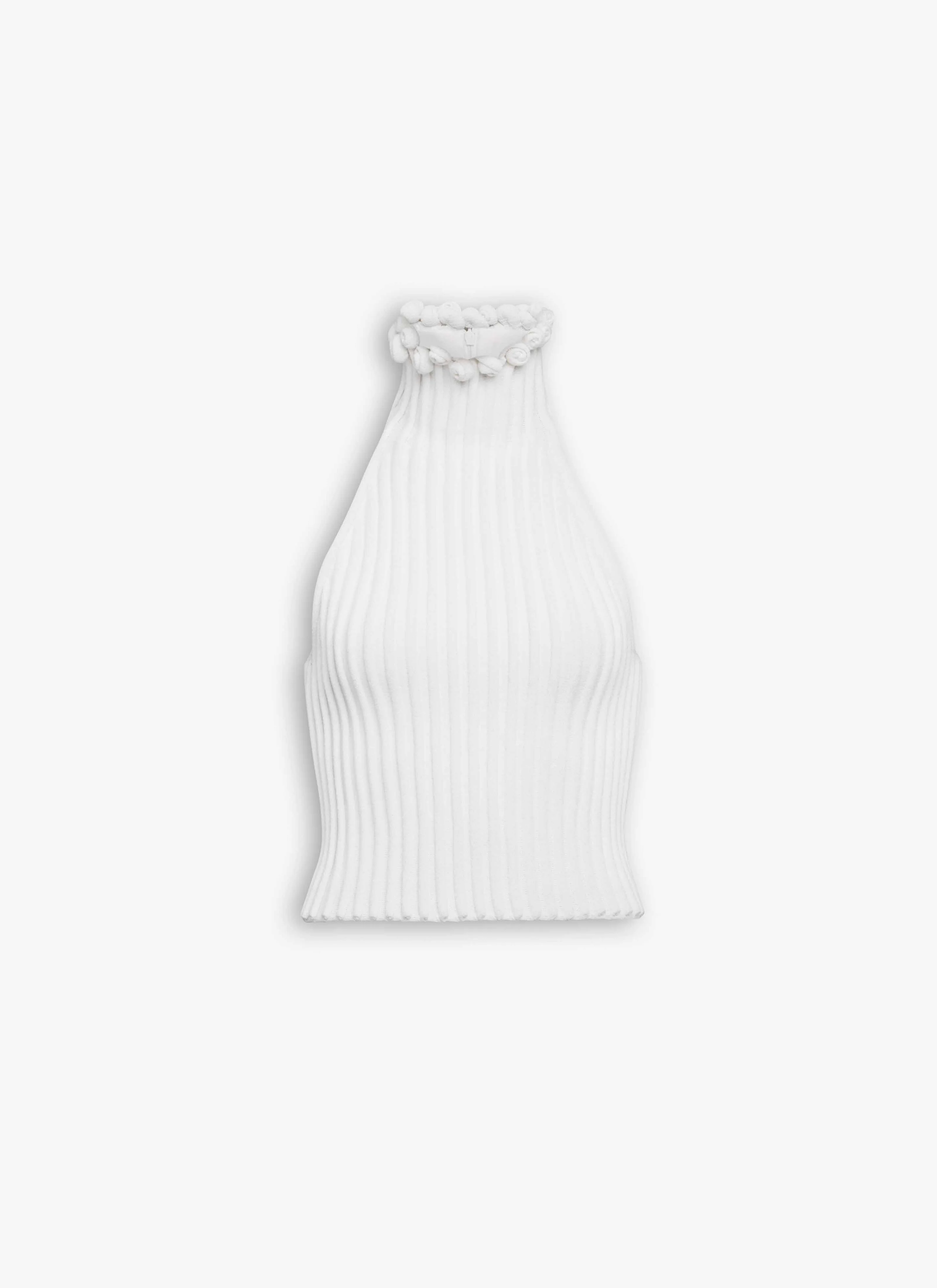 RIBBED KNIT CURLED TRIMMED HALTER TOP - 1