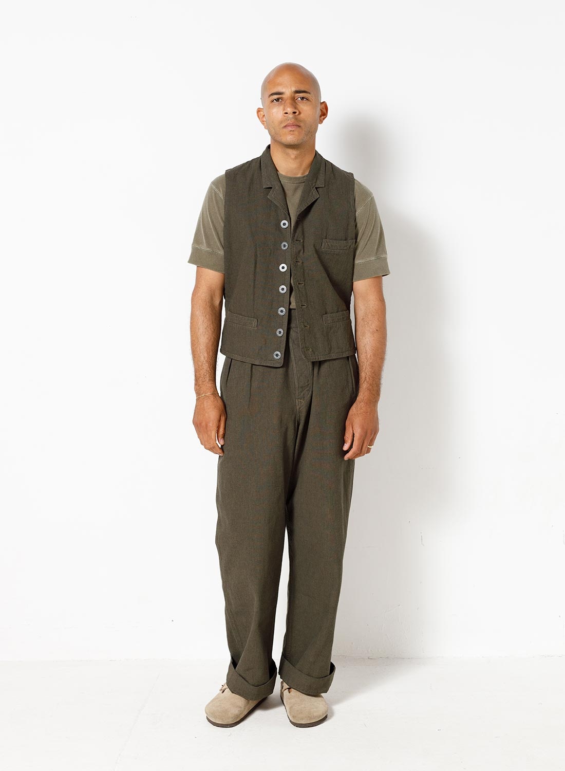 Waistcoat Cotton Broken Twill in Army - 2