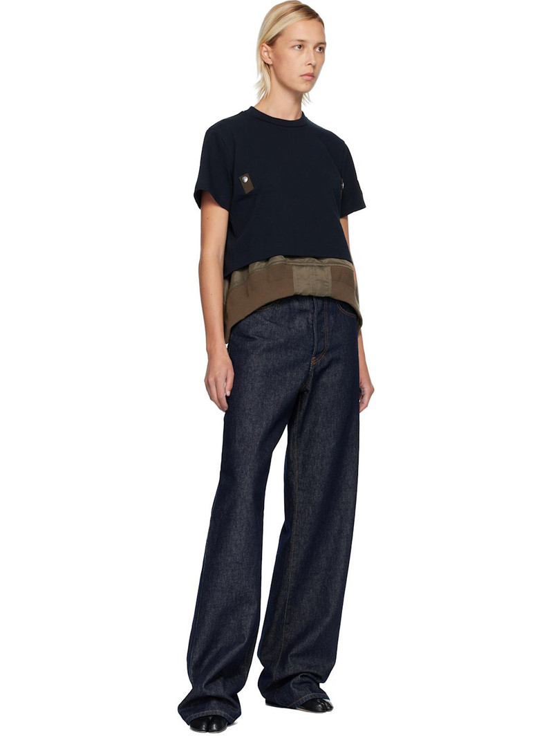 sacai Navy Cotton Jersey & Nylon Twill T-shirt outlook