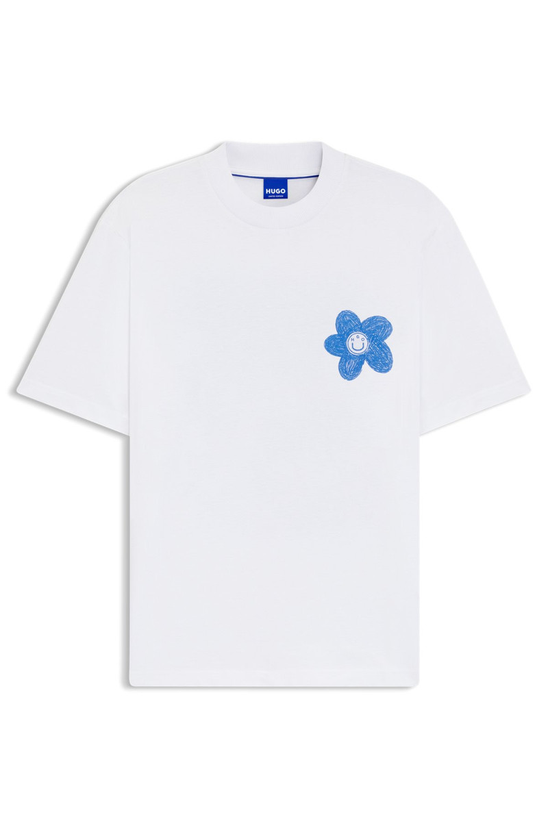 COTTON-JERSEY T-SHIRT WITH HAPPY HUGO LOGO ARTWORK 1