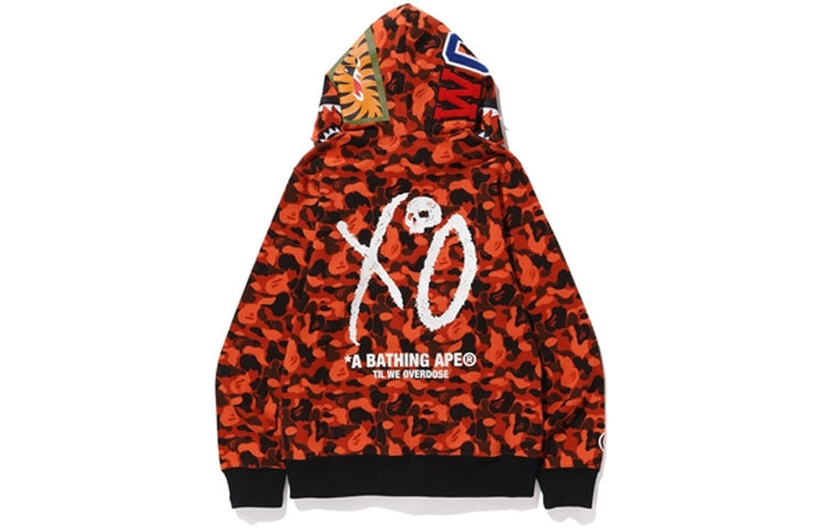 A Bathing Ape x XO Shark Camo Full Zip Hoodie 'Orange Red' 1F73-115-925 - 3