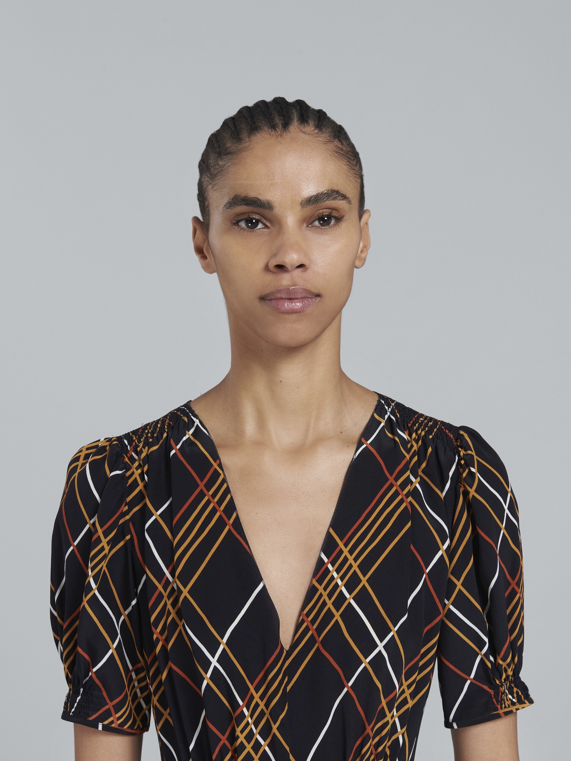 WILD ROADS PRINT DRESS WITH RUCHED SLEEVES - 4