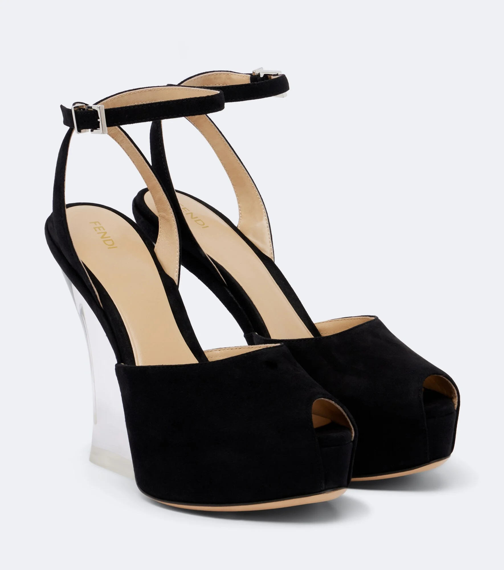 Suede platform peep-toe pumps - 1