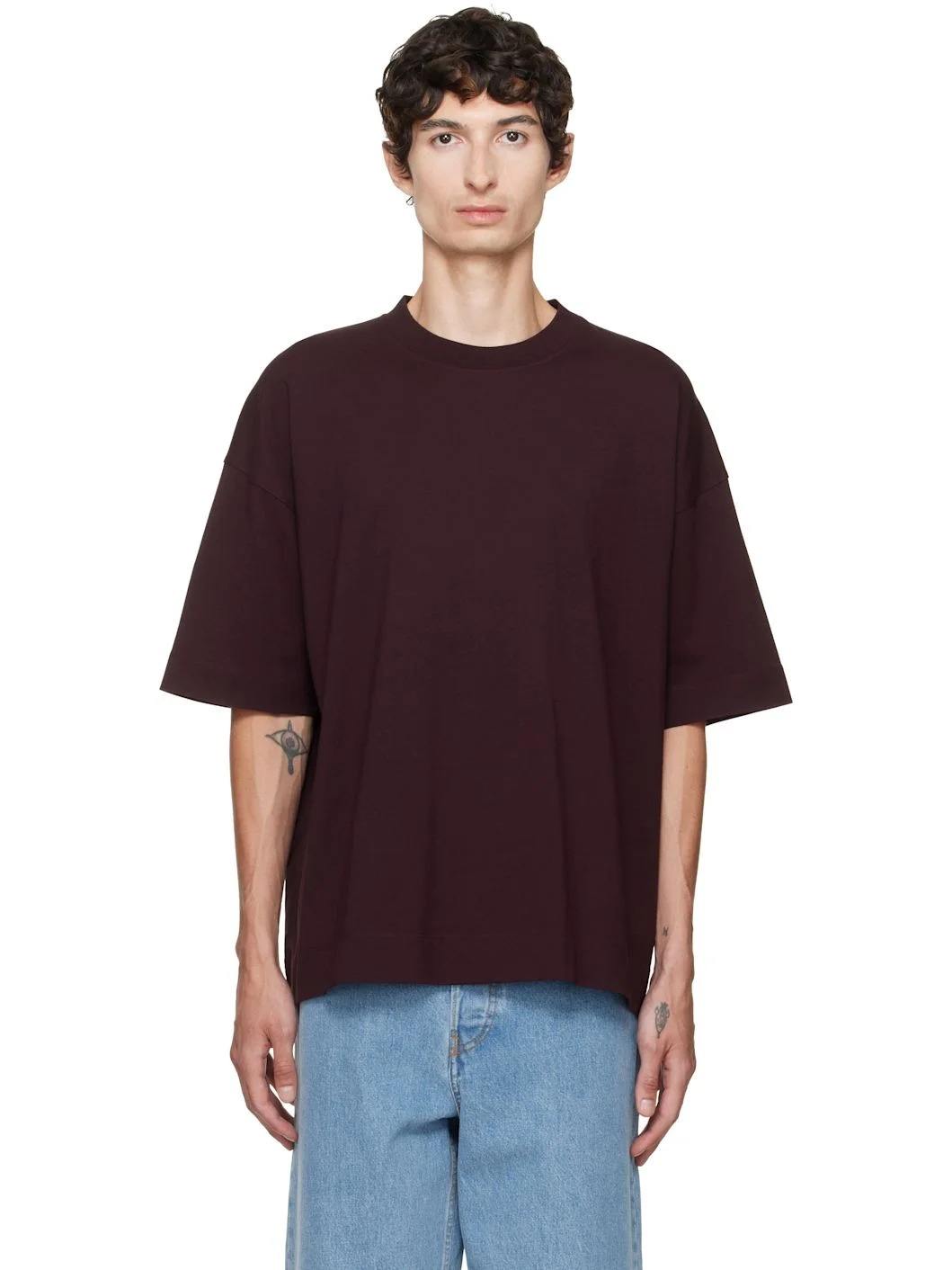 Burgundy Dropped Shoulder T-shirt - 1