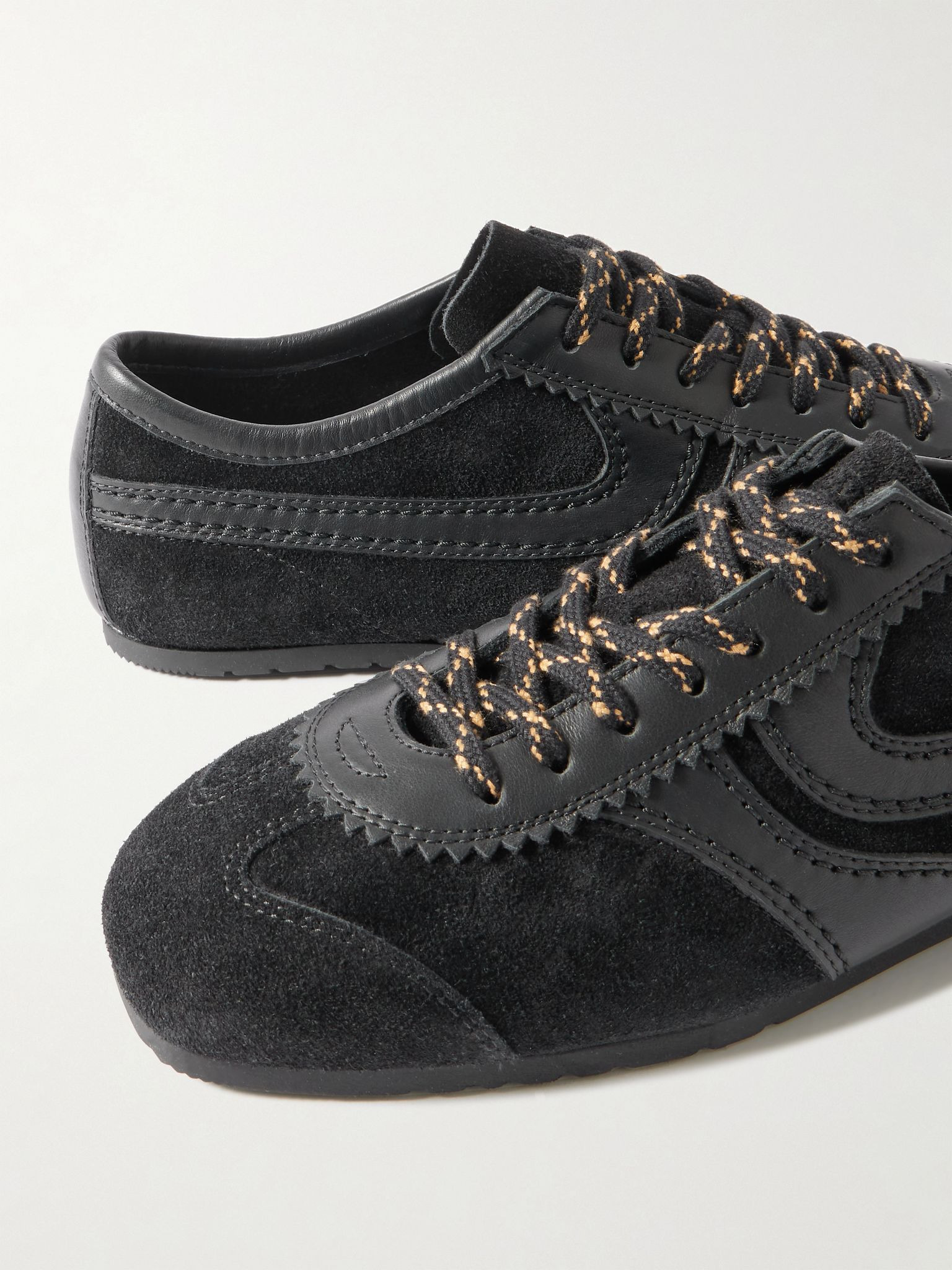 Leather-trimmed suede sneakers Black - 4