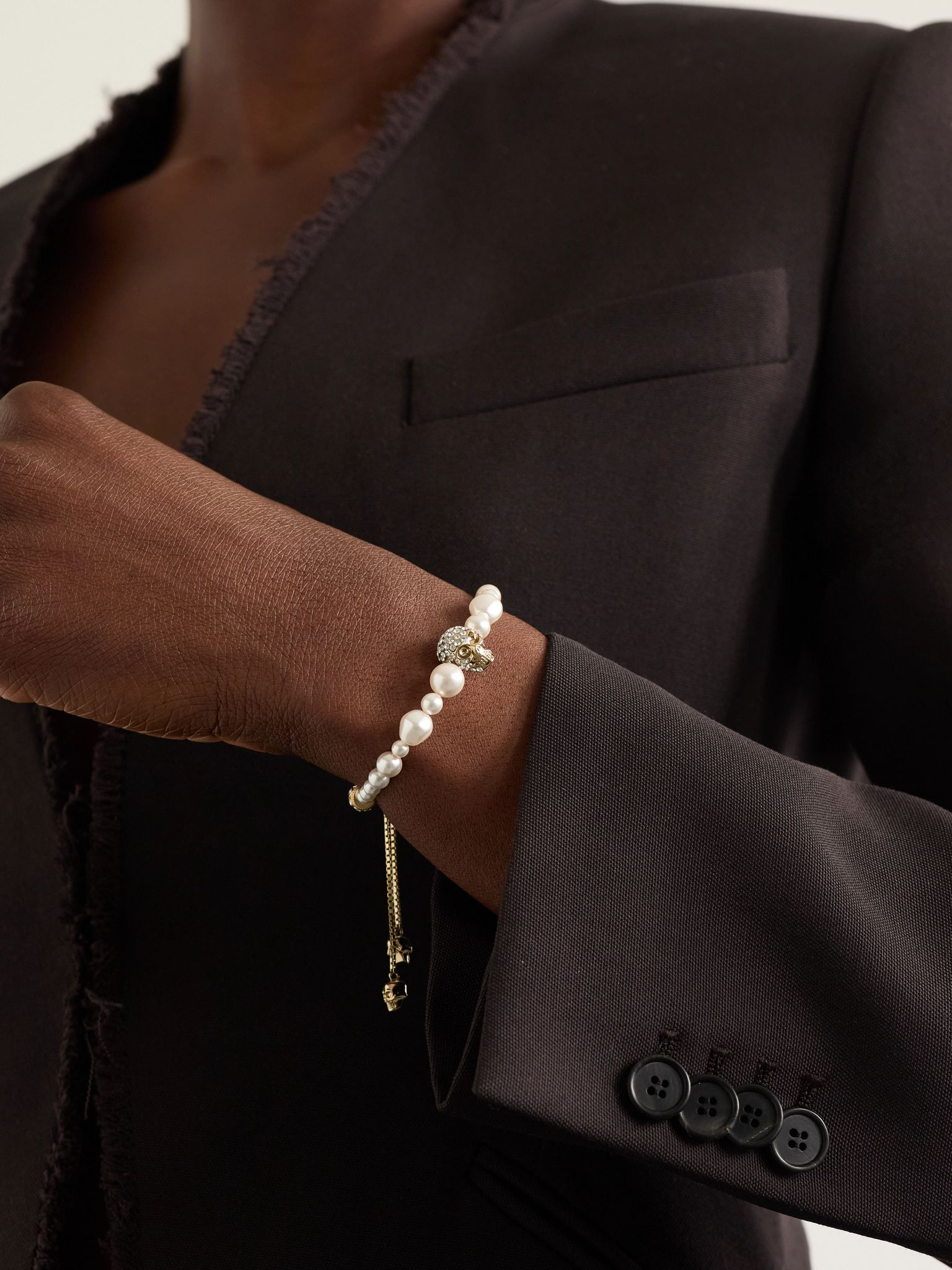 Gold-tone, crystal and faux pearl bracelet White - 2