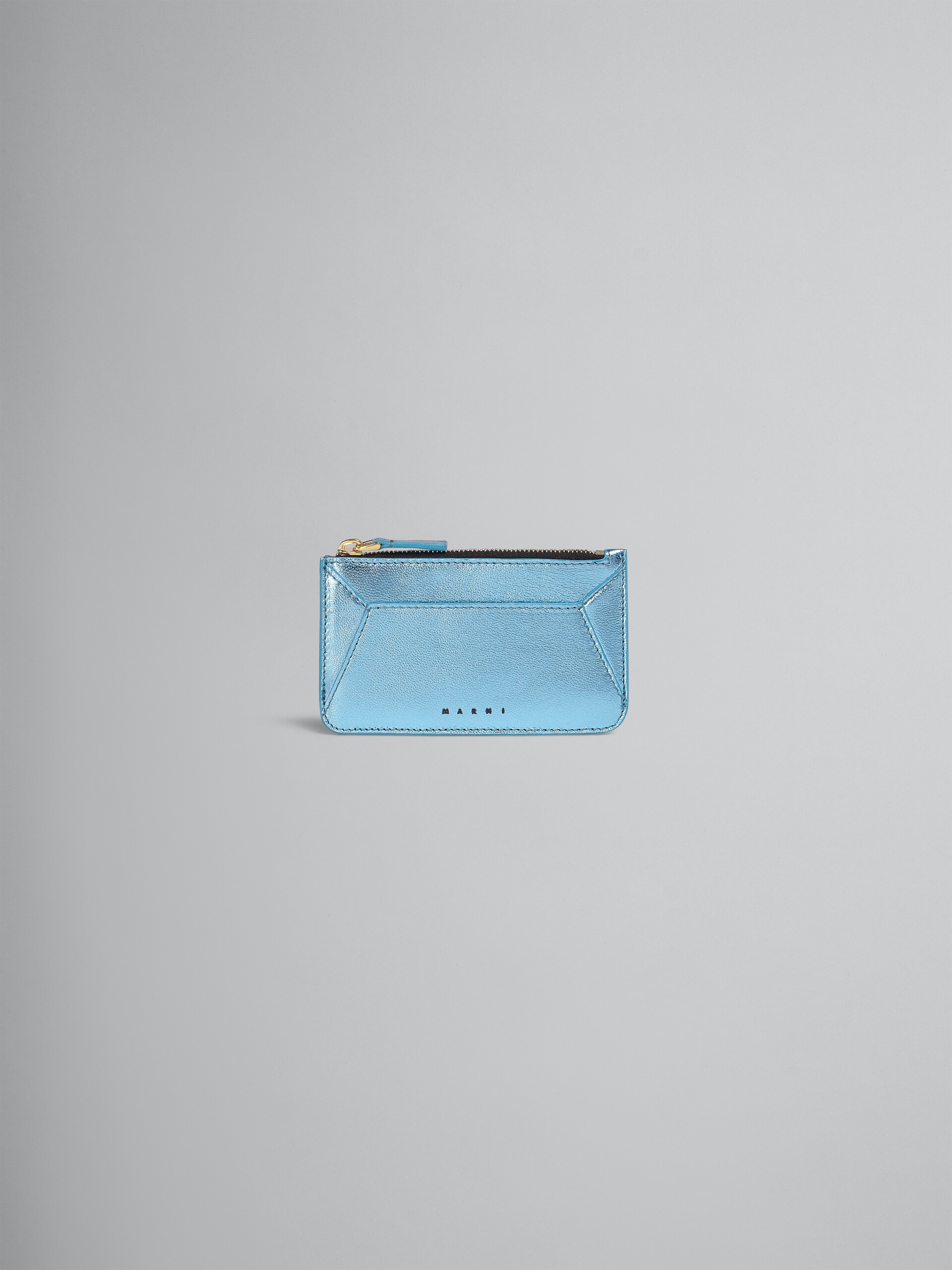 PALE BLUE METALLIC LEATHER CARD CASE - 1