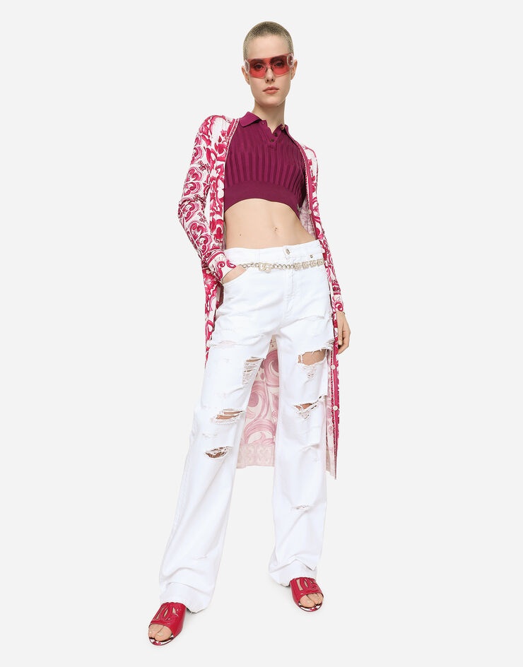 Long silk cardigan with Majolica print - 5