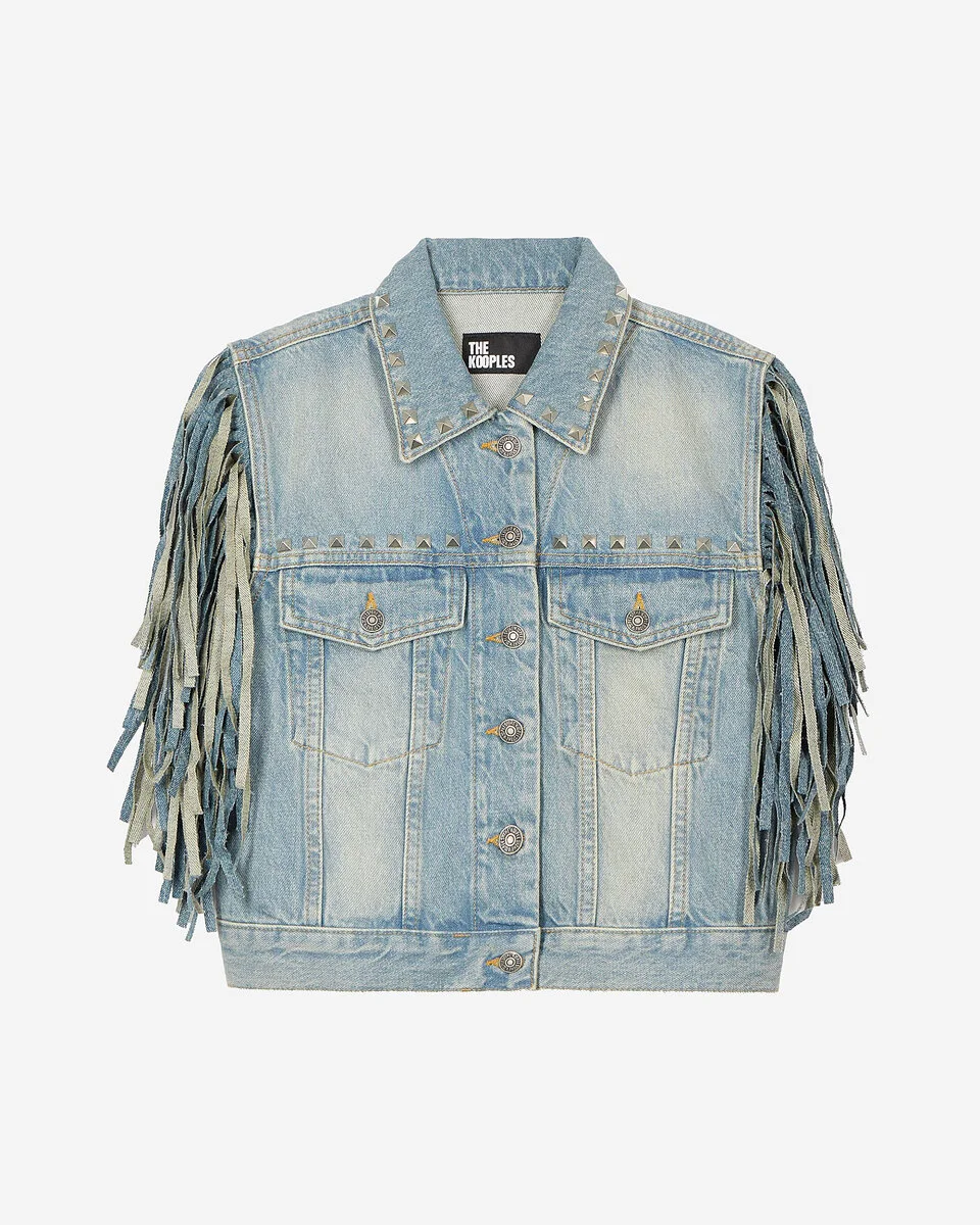 BLUE DENIM JACKET WITH BANGS AND STUDS - 1