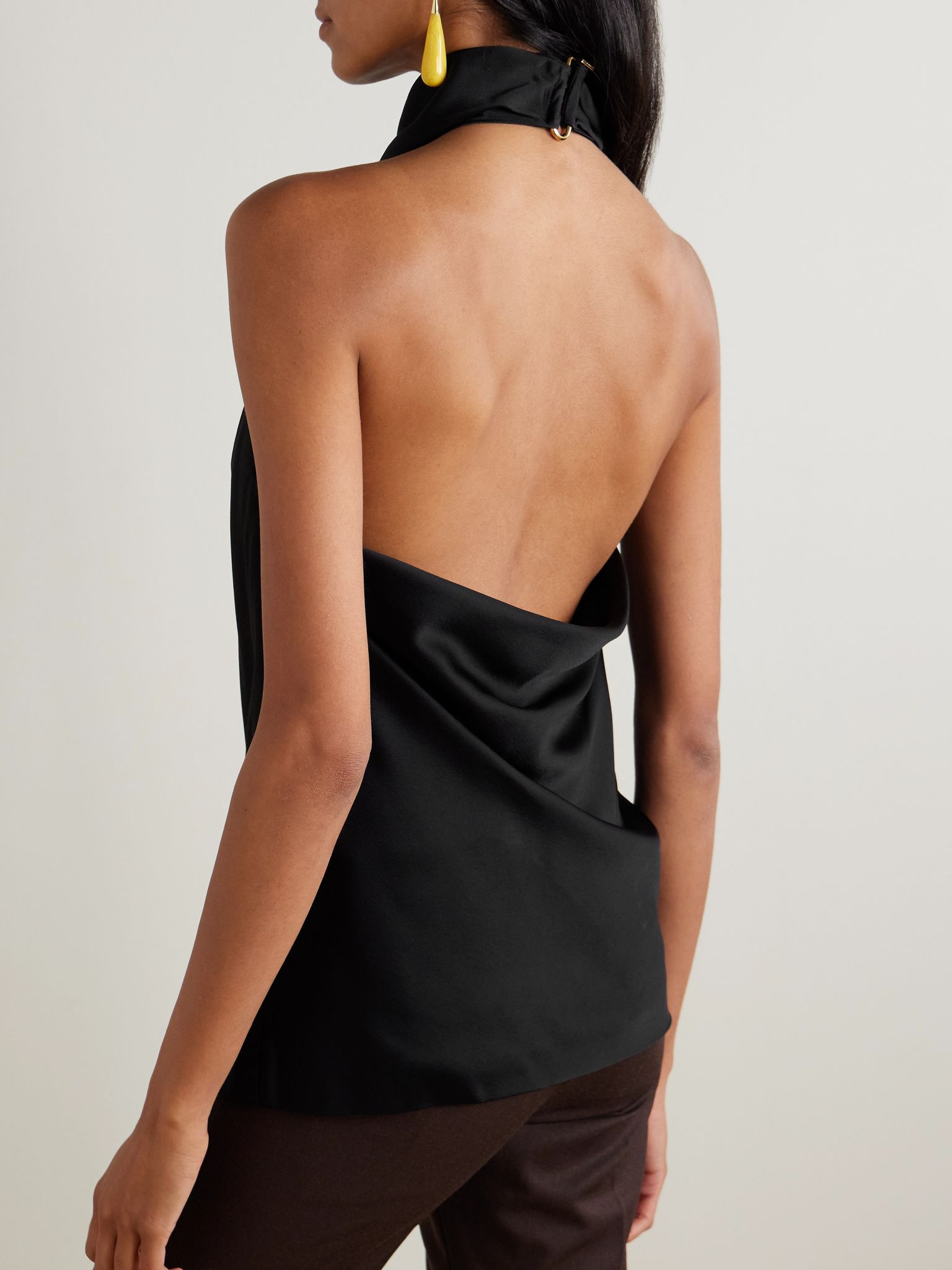 Draped satin halterneck top Black - 3