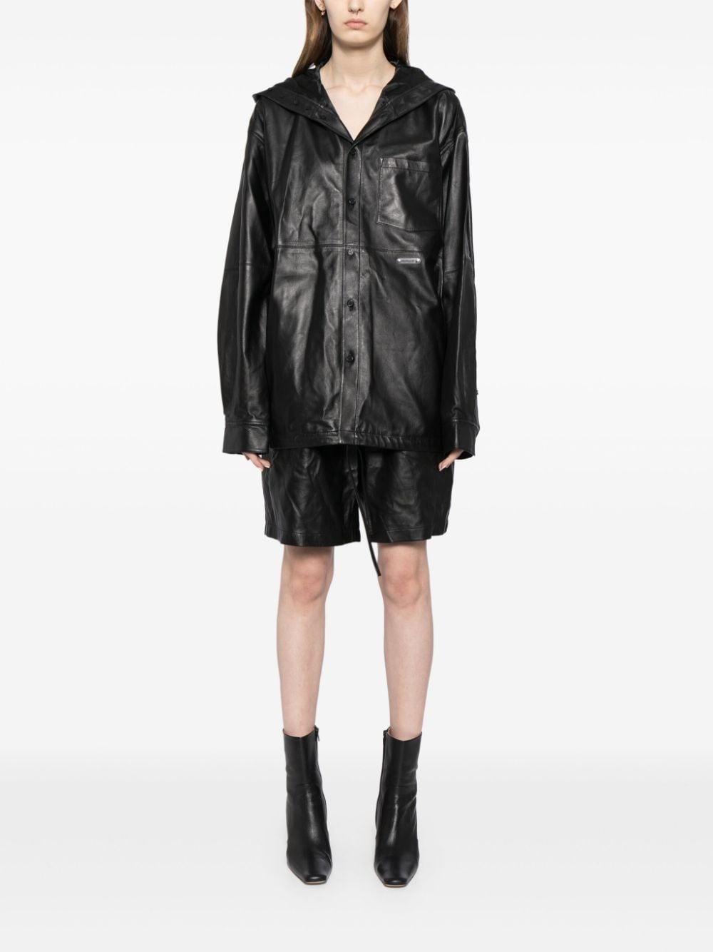 zip-up leather shorts - 2