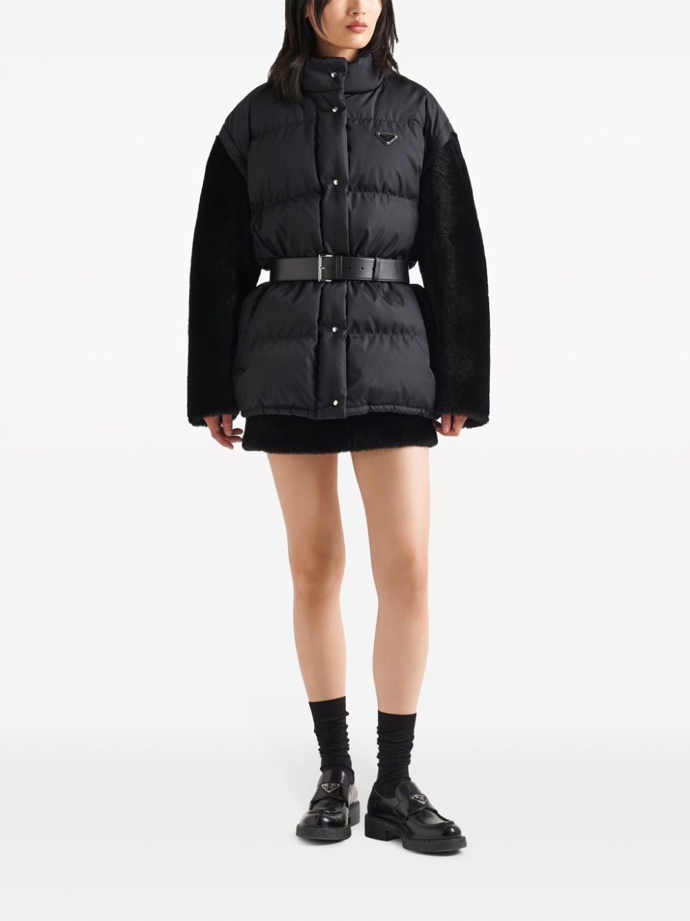 detachable-sleeve belted puffer jacket - 2