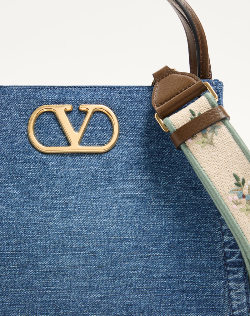 Valentino VALENTINO GARAVANI ALLTIME MEDIUM HANDBAG IN DENIM WITH EMBROIDERED STRAP outlook