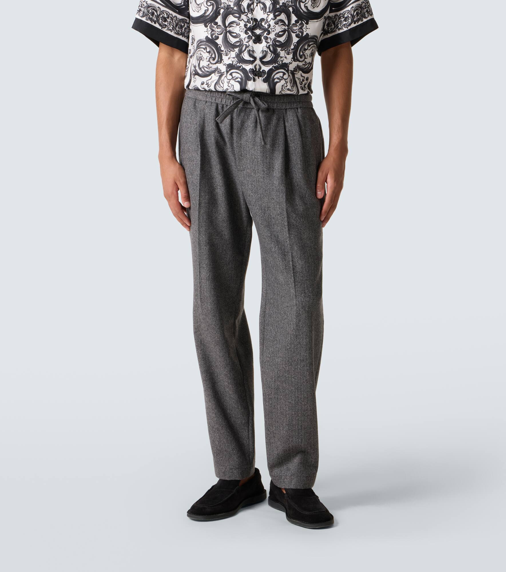 Herringbone wool-blend wide-leg pants - 3