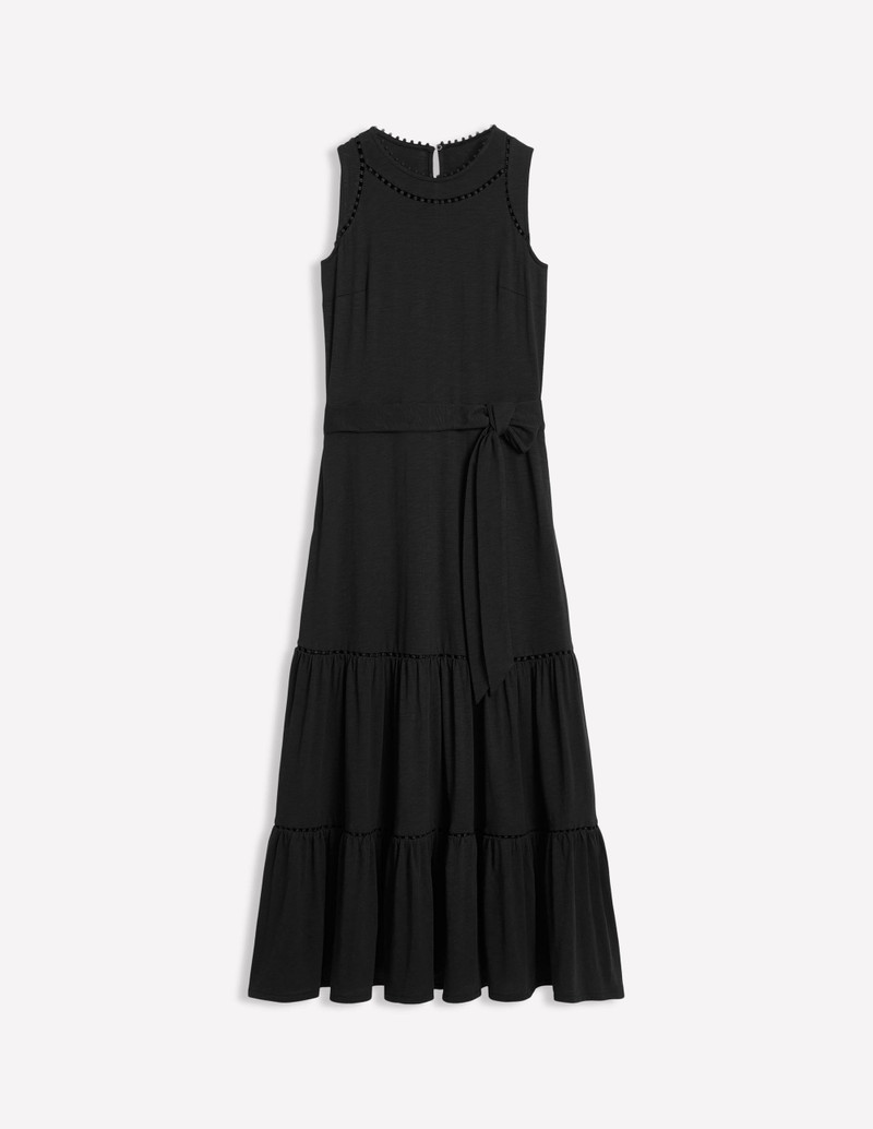 Mila Trim Tiered Jersey Dress-Black 1