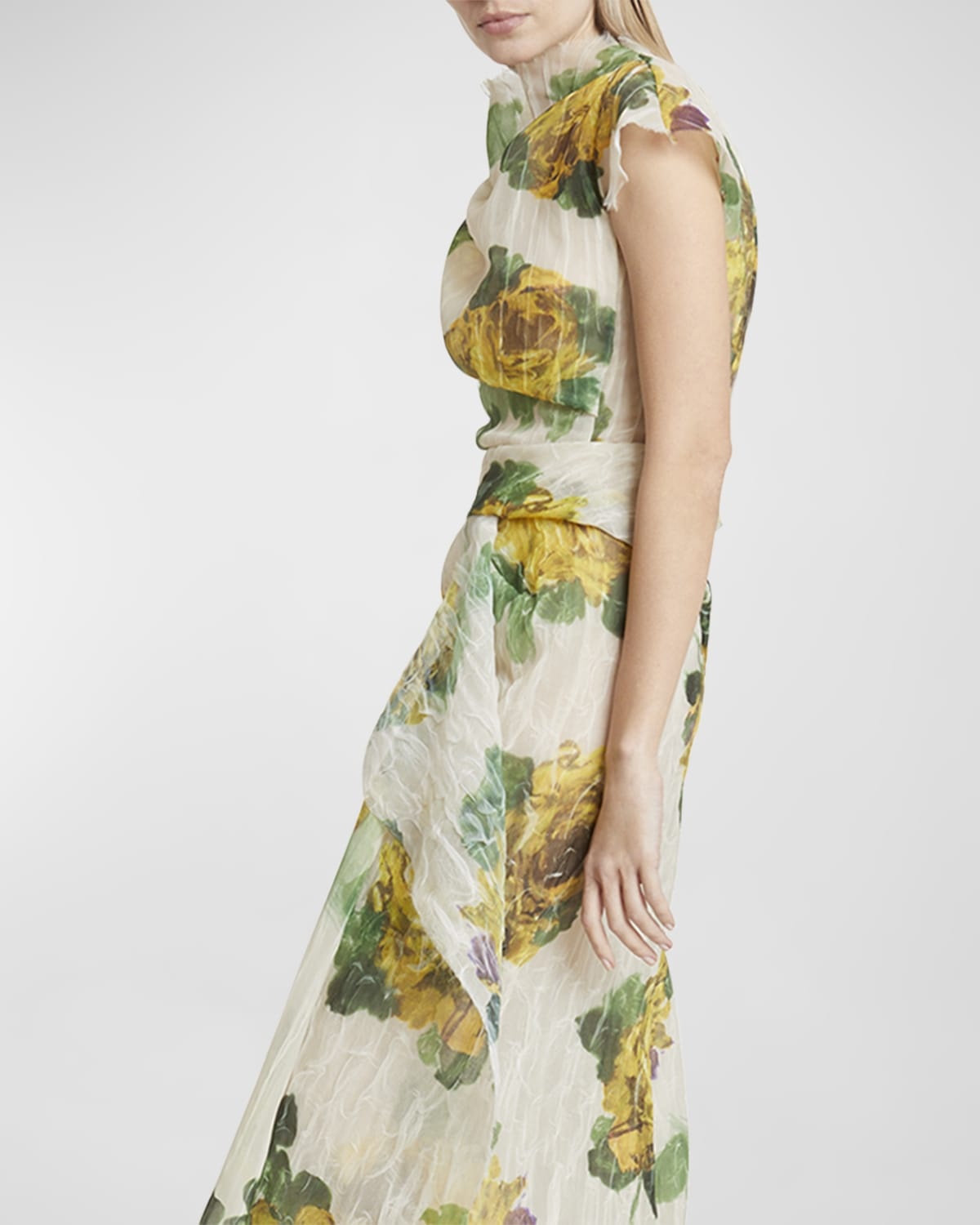 Floral Draped Crinkle Midi Wrap Dress - 6