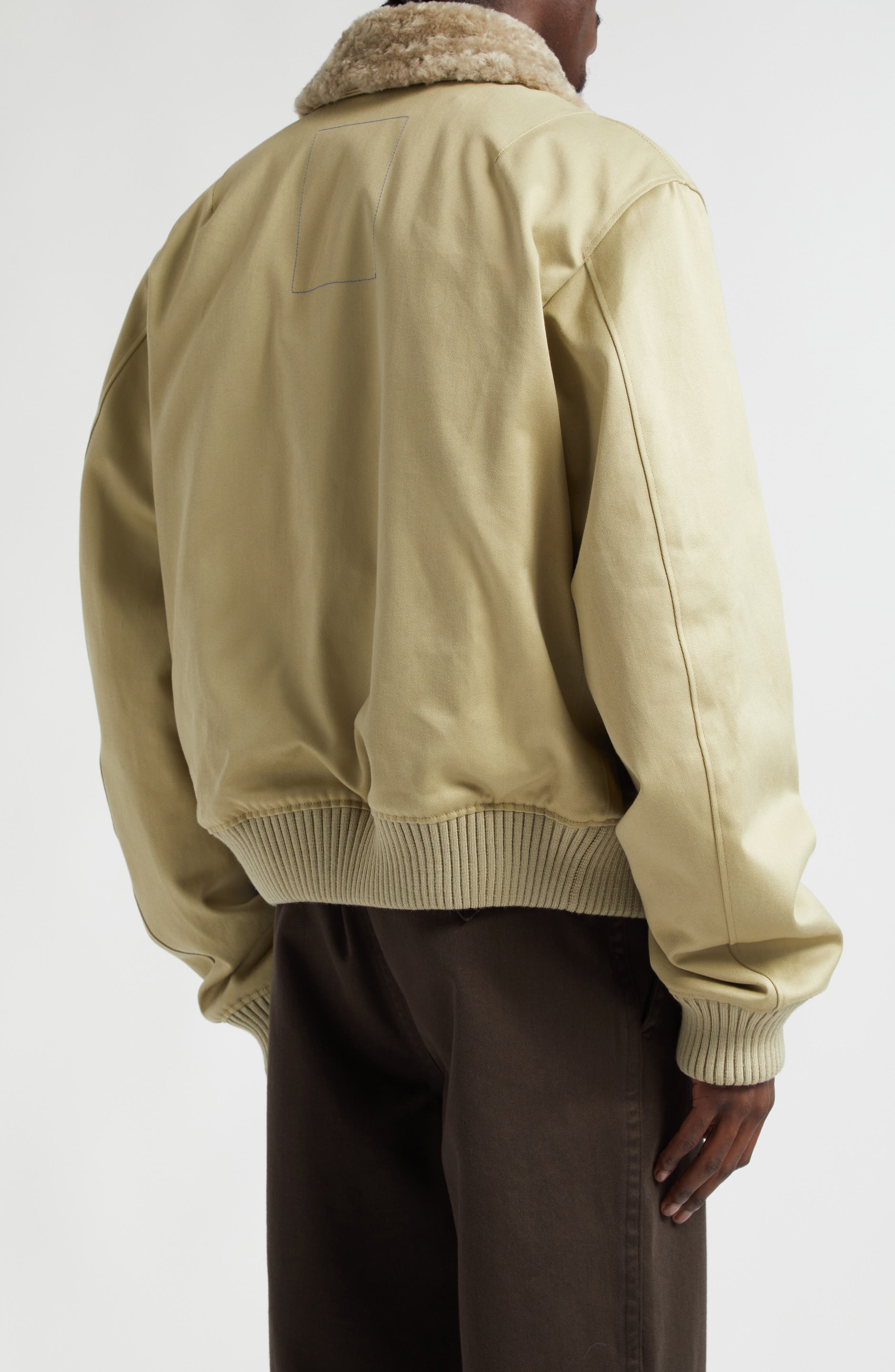 burberry Cotton Sateen Bomber Jacket with Genuine Shearling Collar in Hunter at Nordstrom - 2