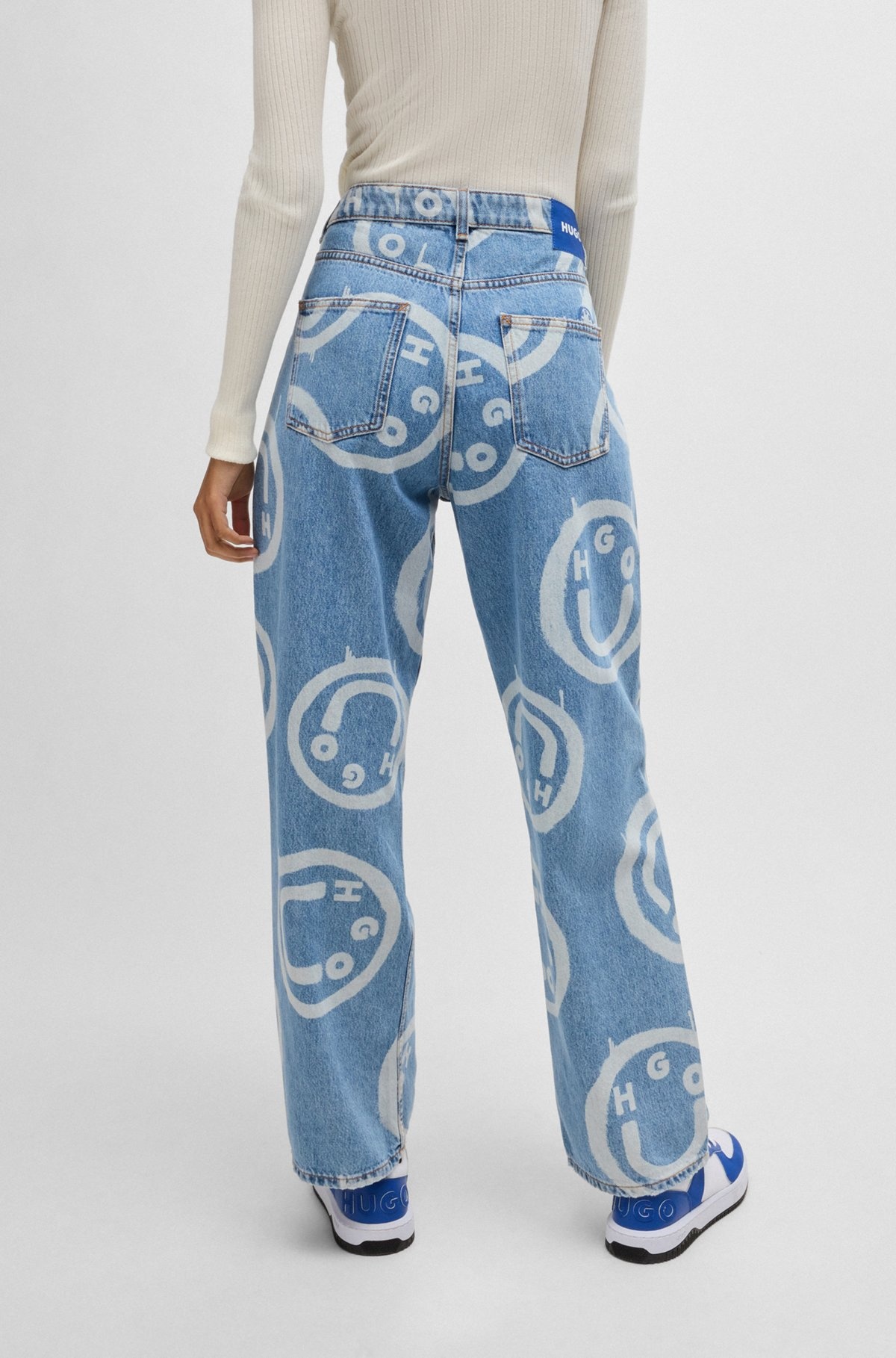 BAGGY-FIT DISTRESSED JEANS WITH HAPPY HUGO PRINT - 4