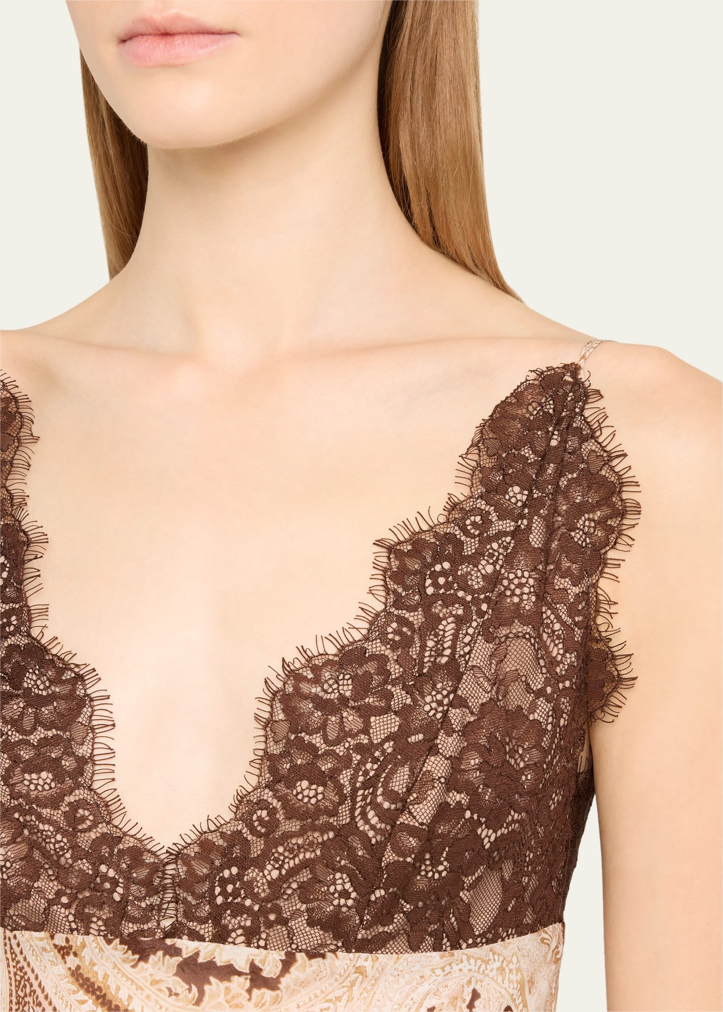 Paisley-Printed Susanna Lace Bodice Slip Dress - 5