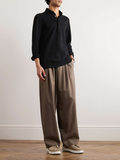 ZEGNA Leather-Trimmed Cotton-Piqué Polo Shirt outlook