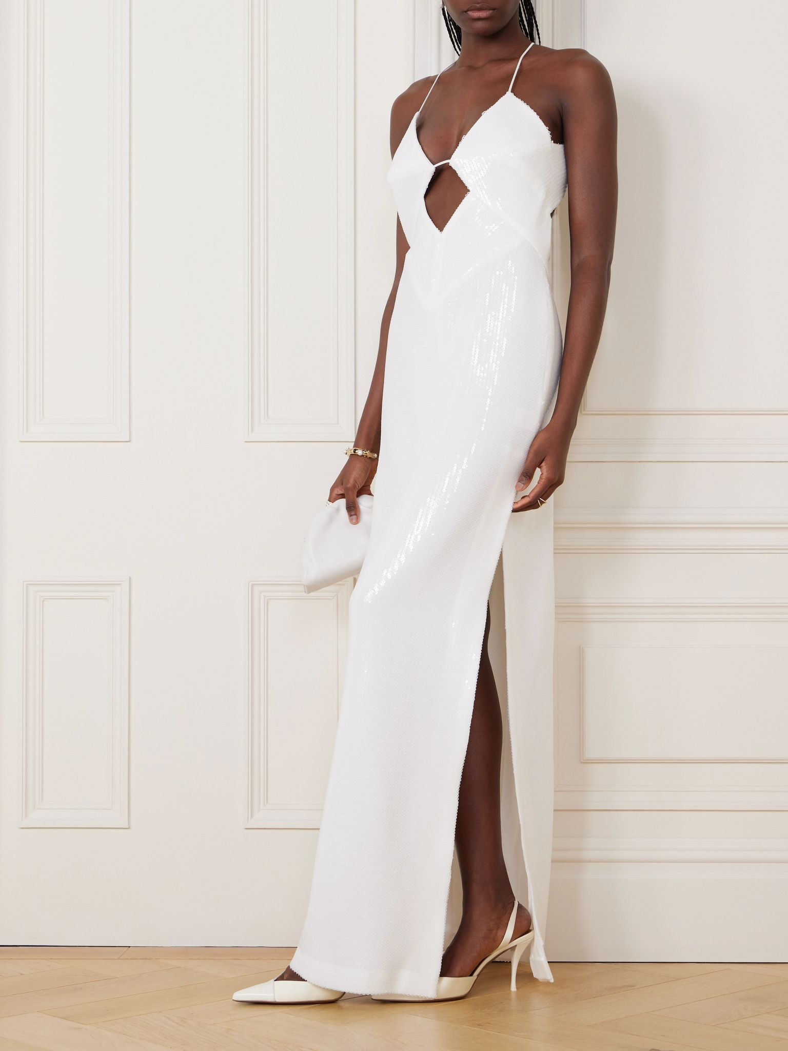 Kite cutout sequined satin maxi dress Off-white - 2
