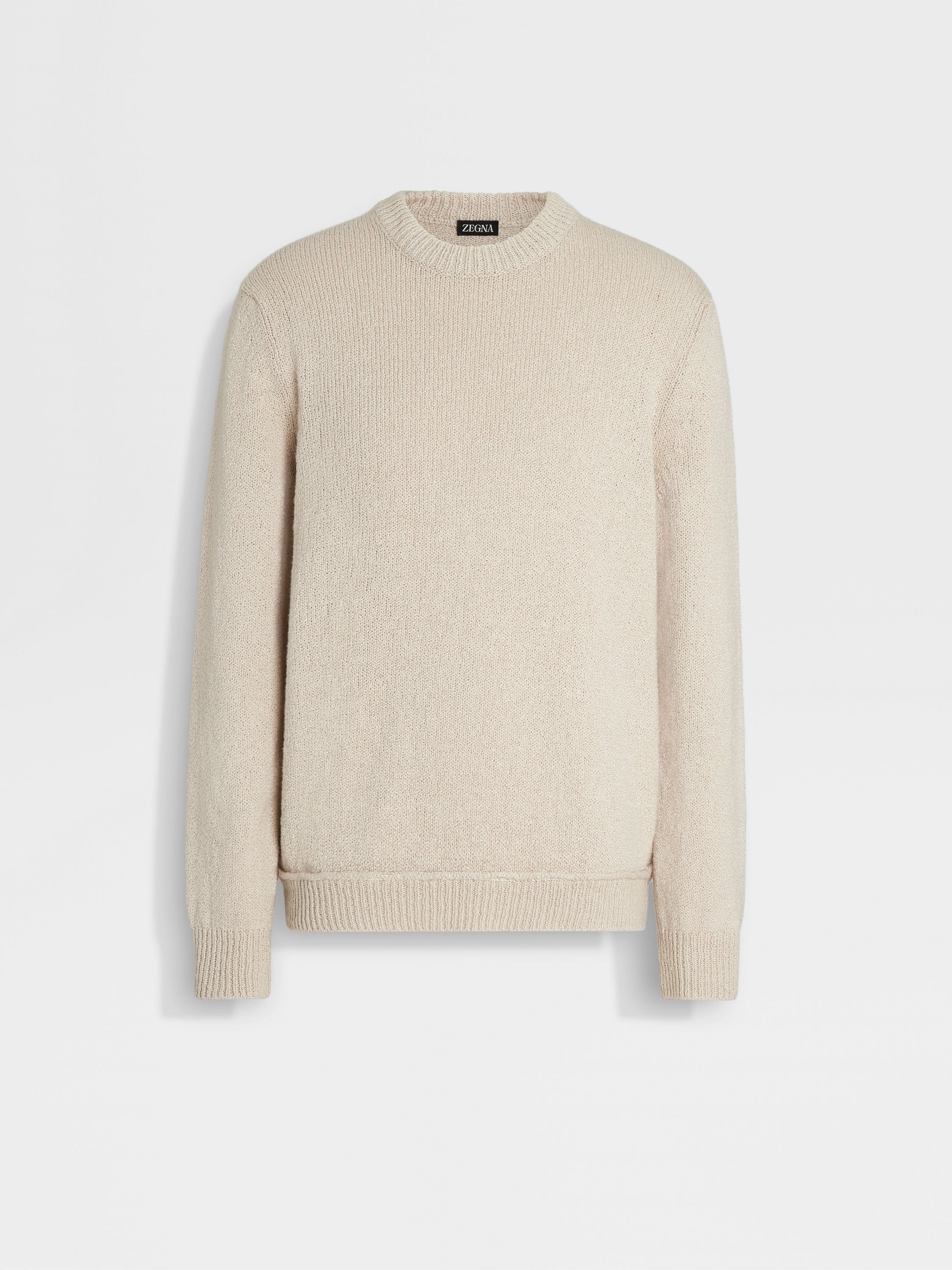 LIGHT BEIGE COTTON AND SILK CREWNECK - 1