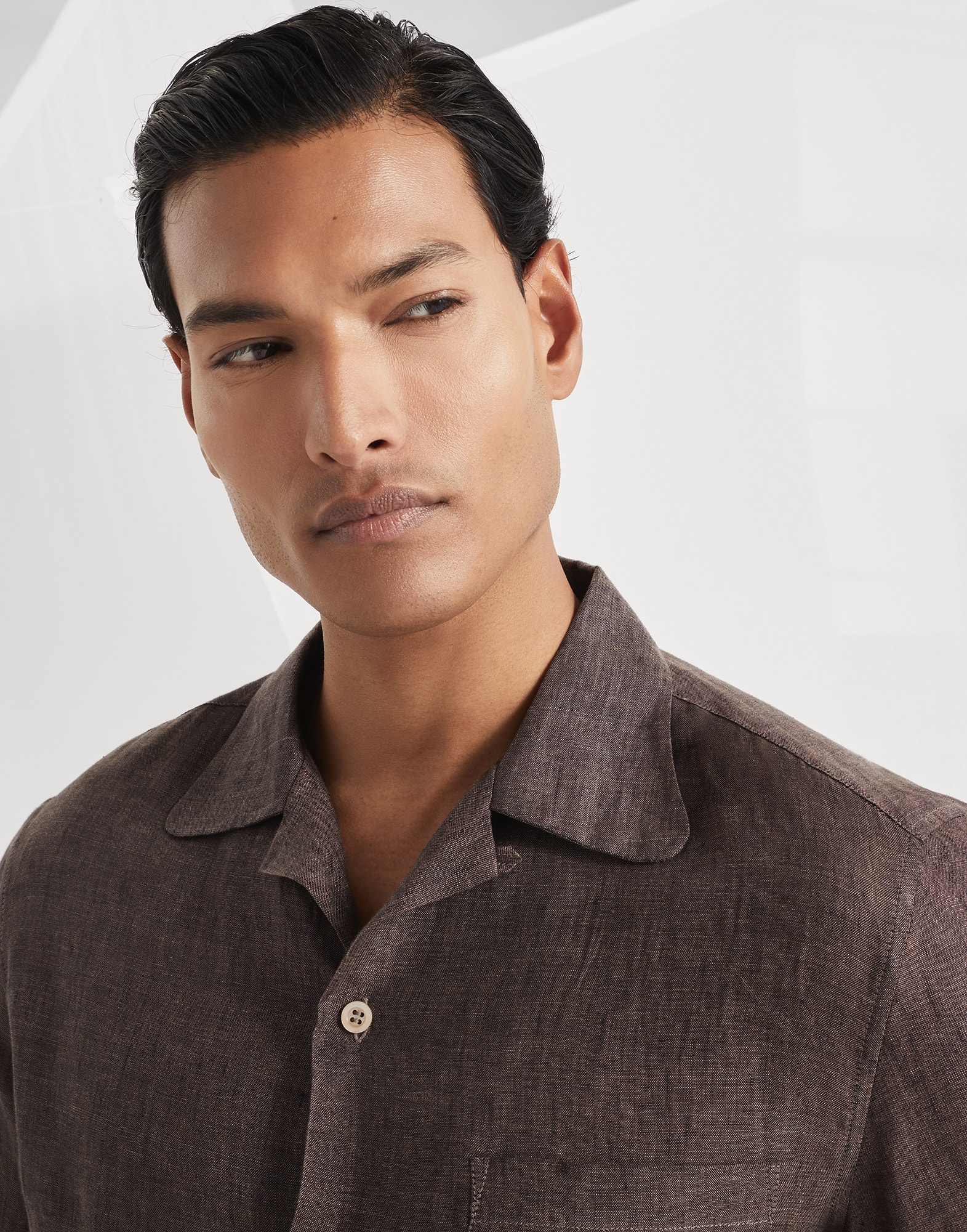 Linen easy fit shirt with camp collar and chest pocket - 3