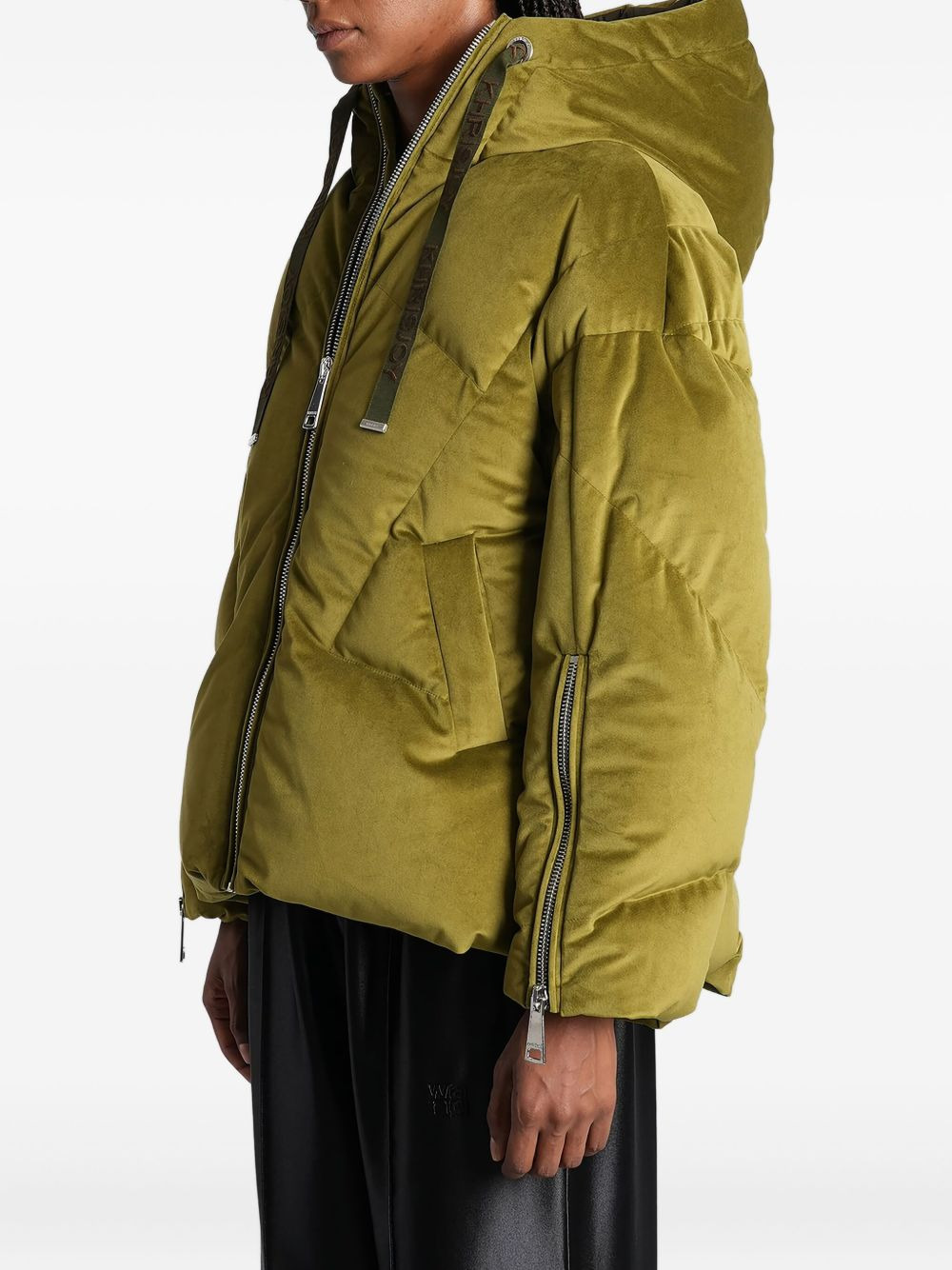 quilted velvet-effect puffer jacket - 3