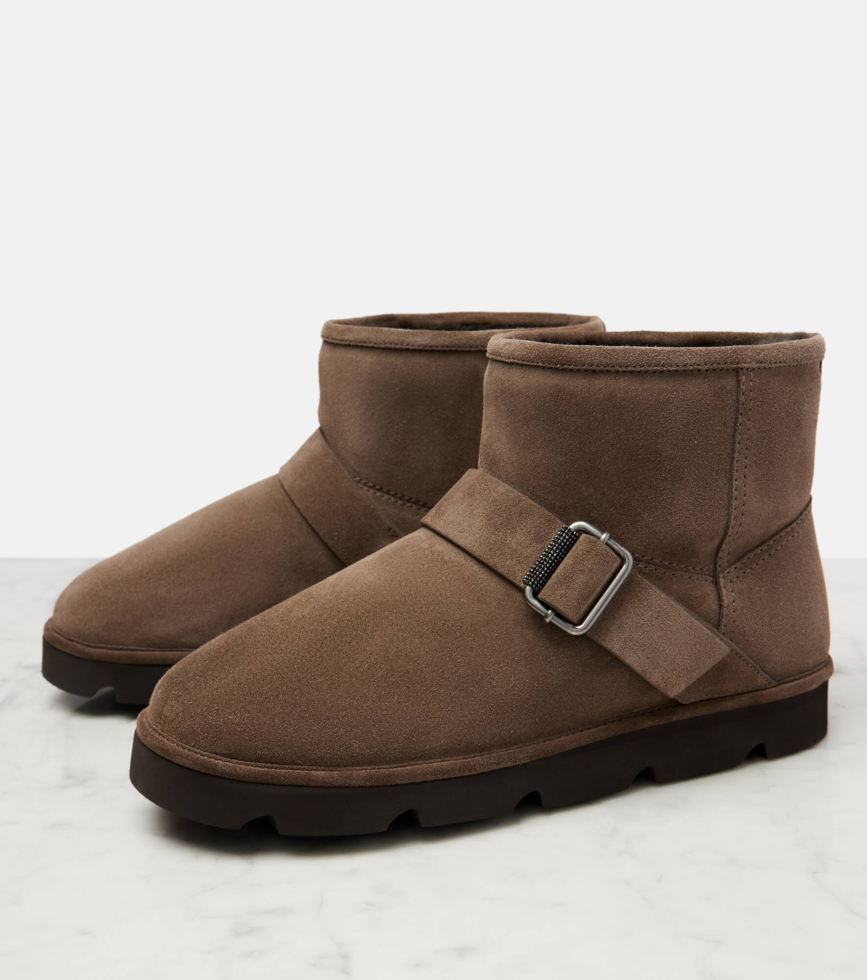 Shearling-lined suede ankle boots - 5
