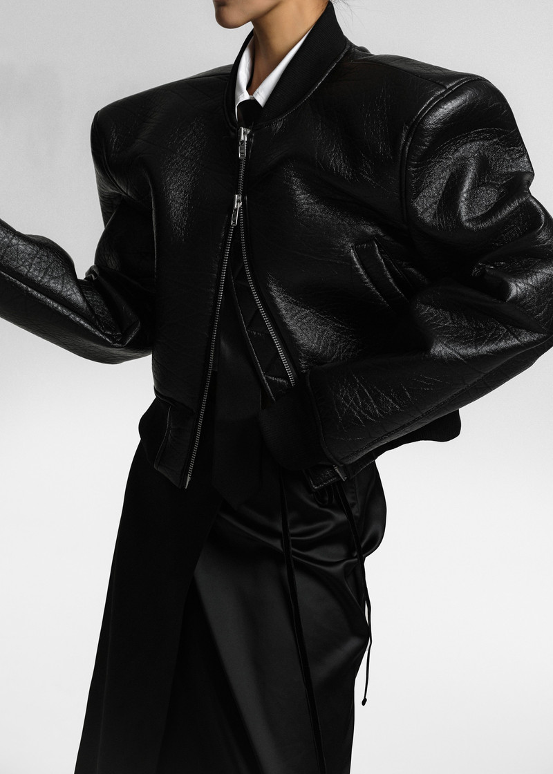 Glane Faux Leather Bomber Jacket - Black 3