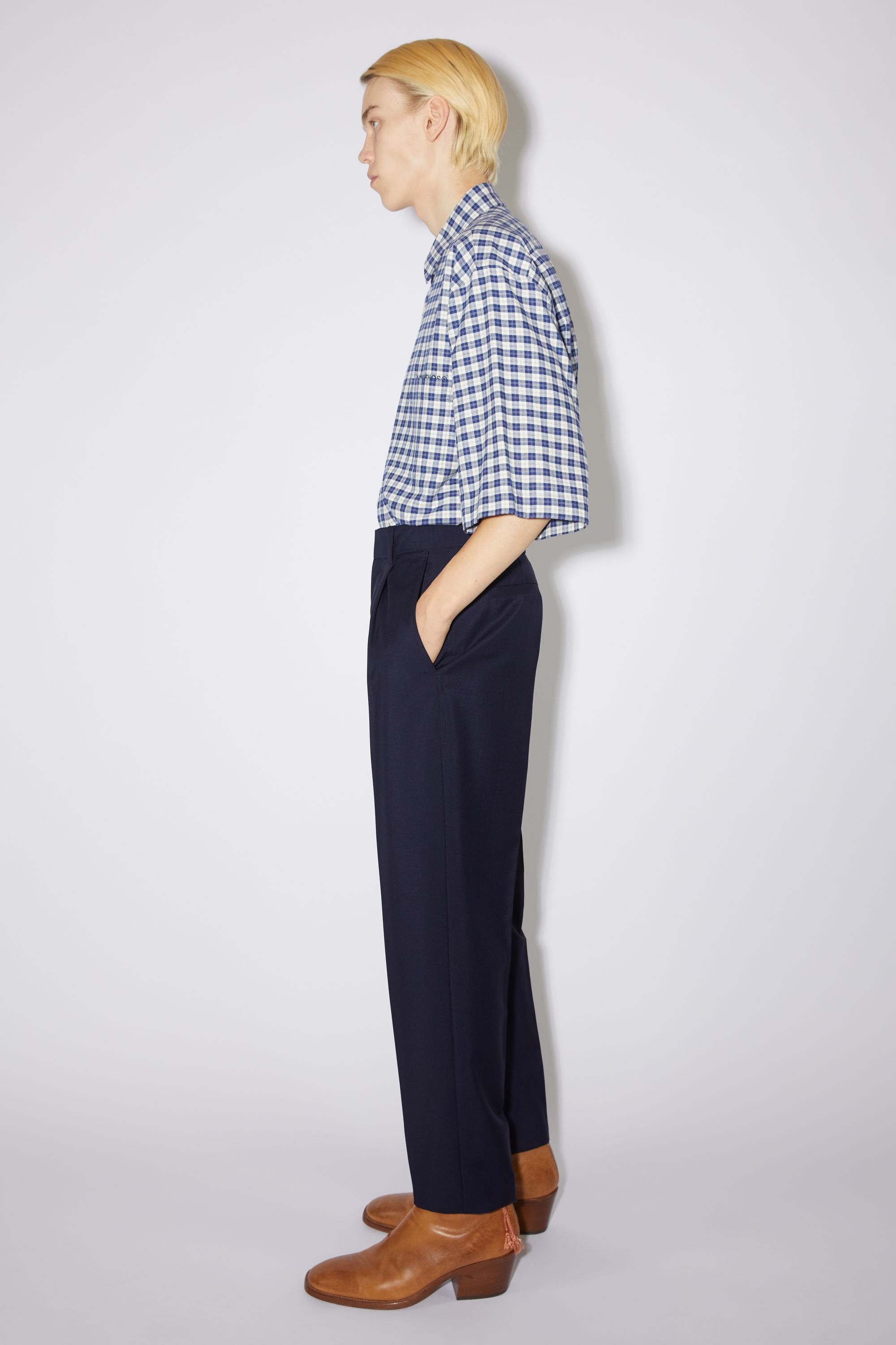 Wool-blend tailored trousers - Dark navy - 4