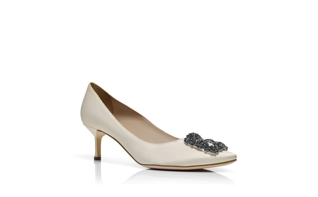 White Satin Jewel Buckle Pumps - 3