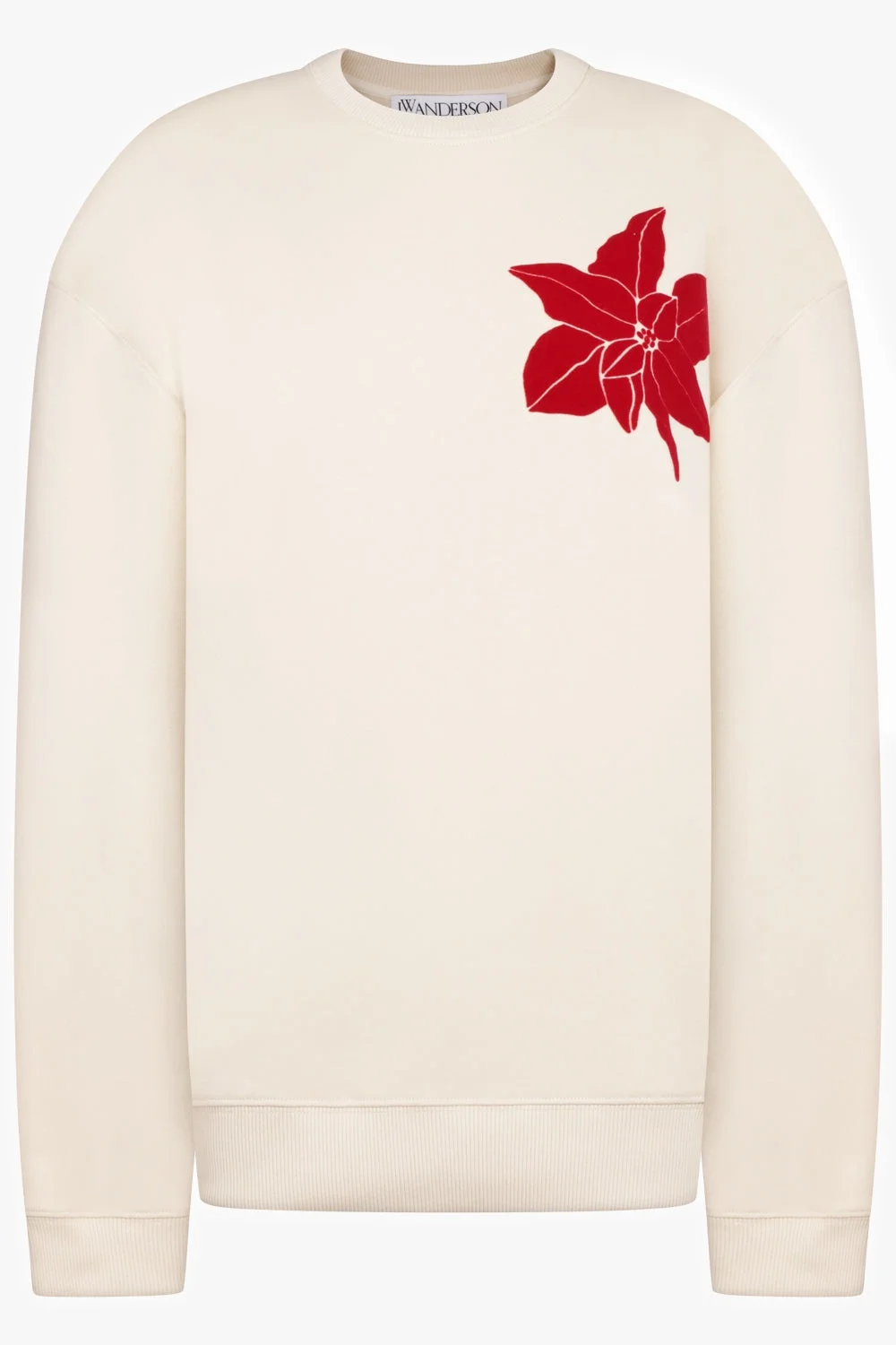 FLOCKED FLORAL MOTIF L/S SWEATHSIRT | CREAM/RED - 1