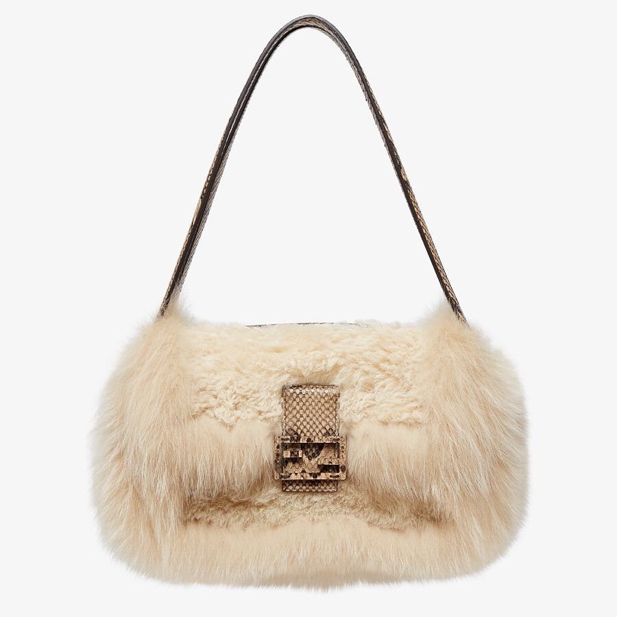 Beige sheepskin and fox fur bag - 4