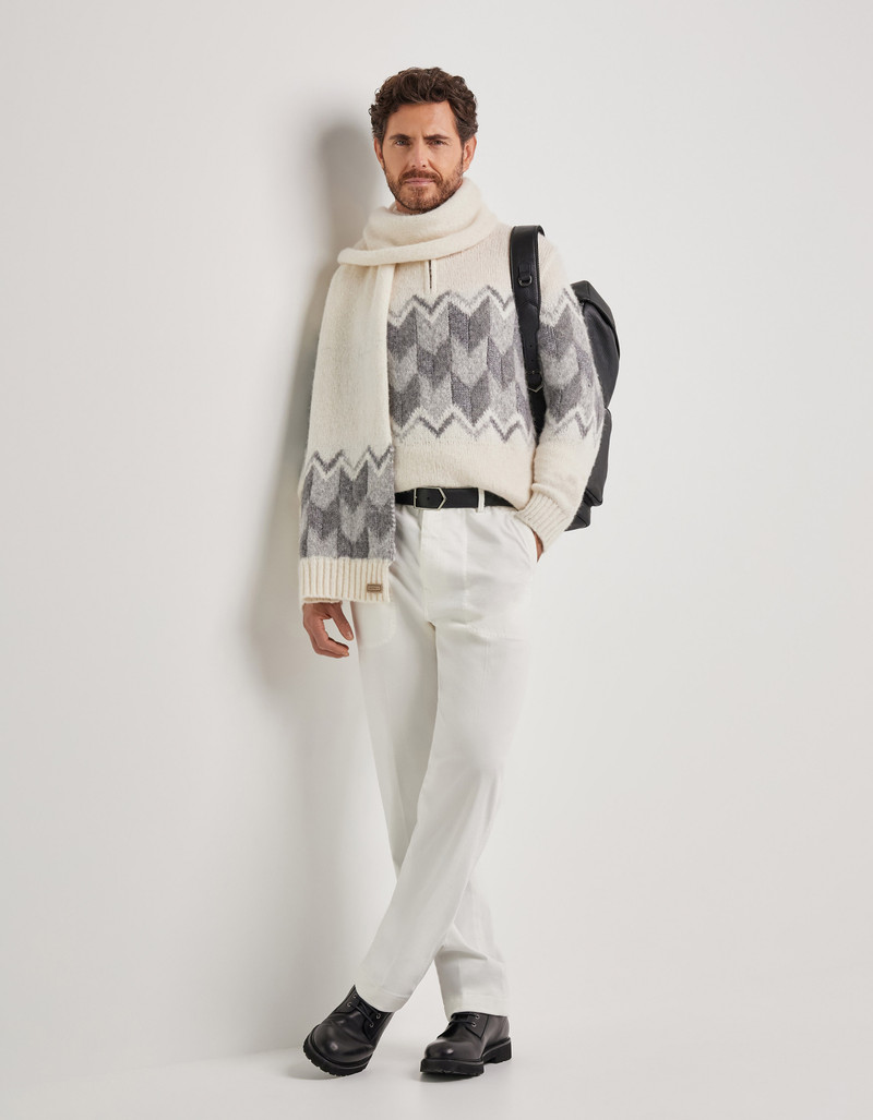 Canali CREAM ZIPPERED MOCK NECK SWEATER WITH GRAY TONES IN AN ALPACA BLEND outlook