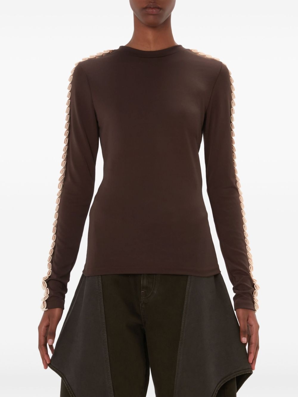 pleated-trim long-sleeve top - 3