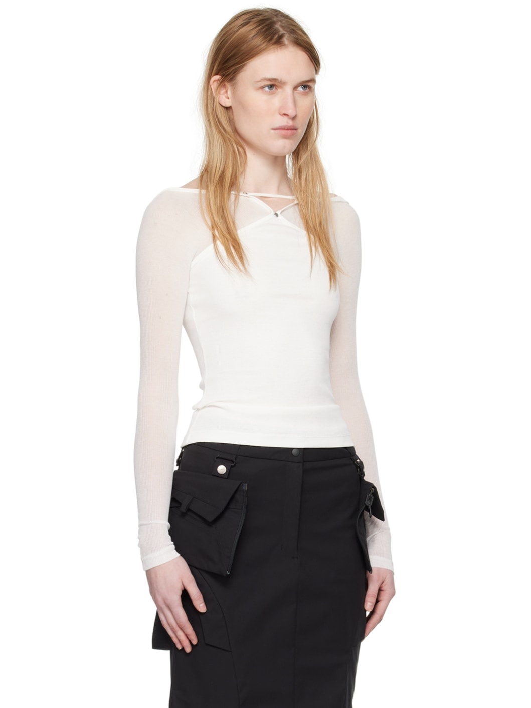 White Pierced Long Sleeve T-Shirt - 2