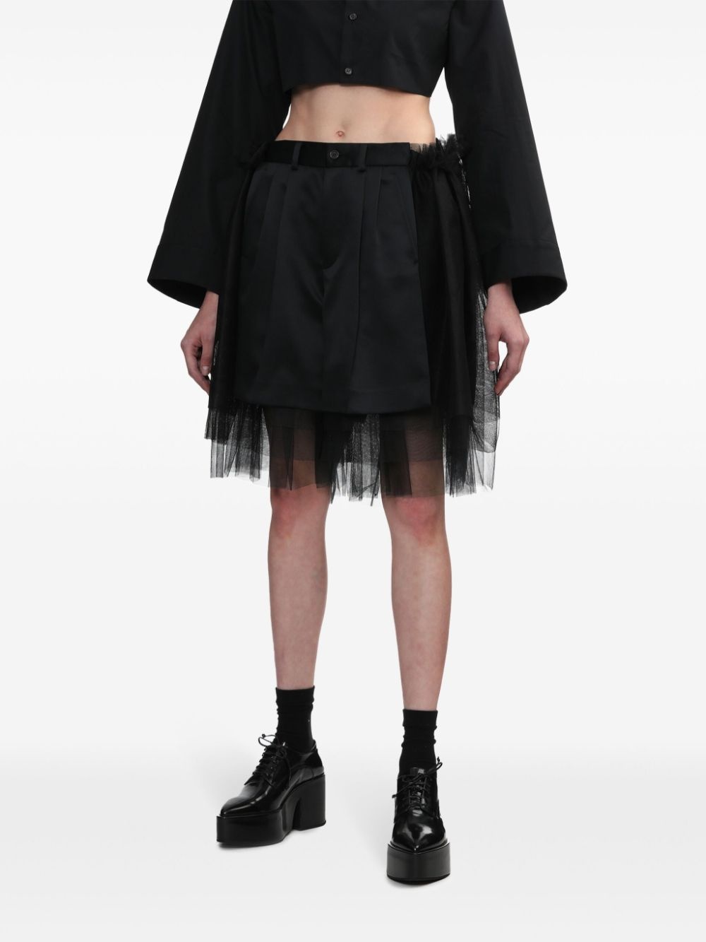 tulle-overlay tailored shorts - 3