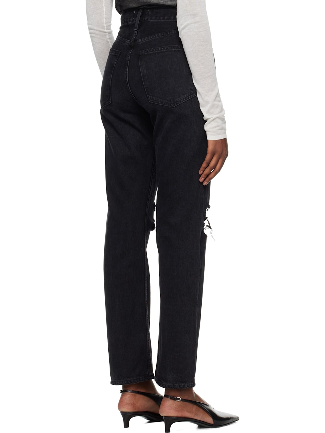 Black 90's Pinch Waist High Rise Straight Jeans - 3