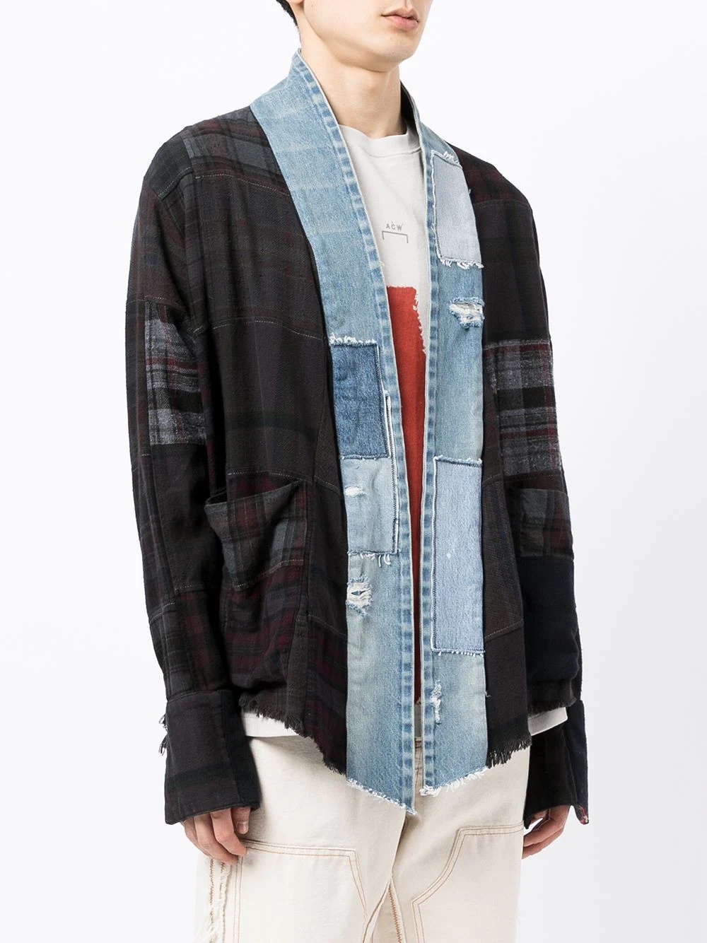 tartan-check raw-cut jacket - 3