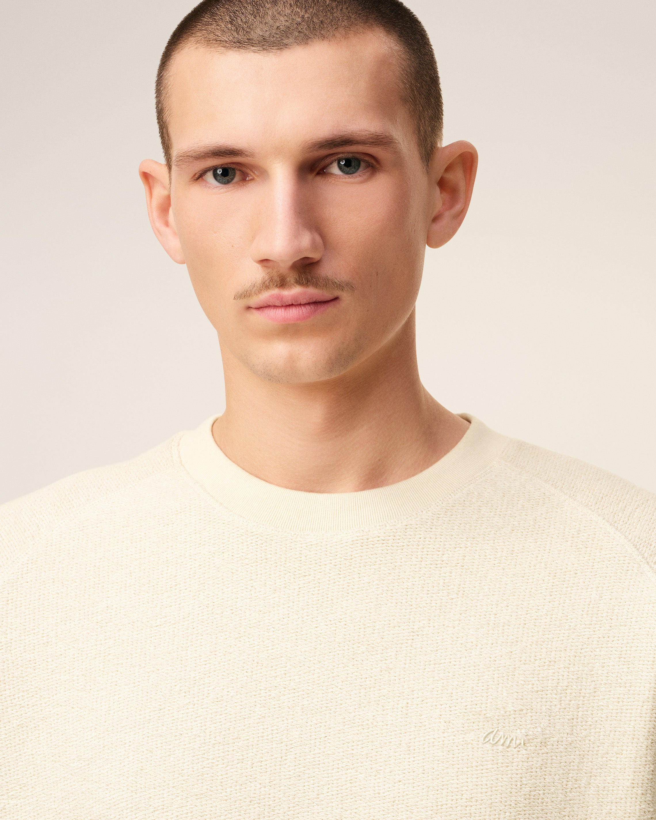 WHITE LEATHER RAGLAN SLEEVED CREWNECK SWEATSHIRT - 4