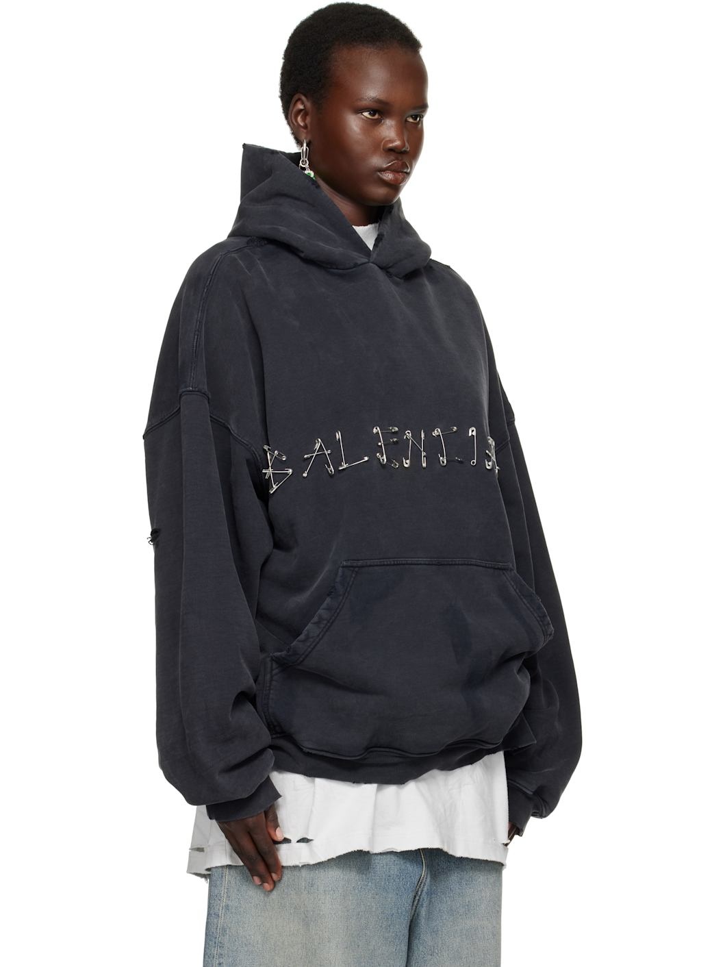 Black Safety Pin Logo Hoodie - 2