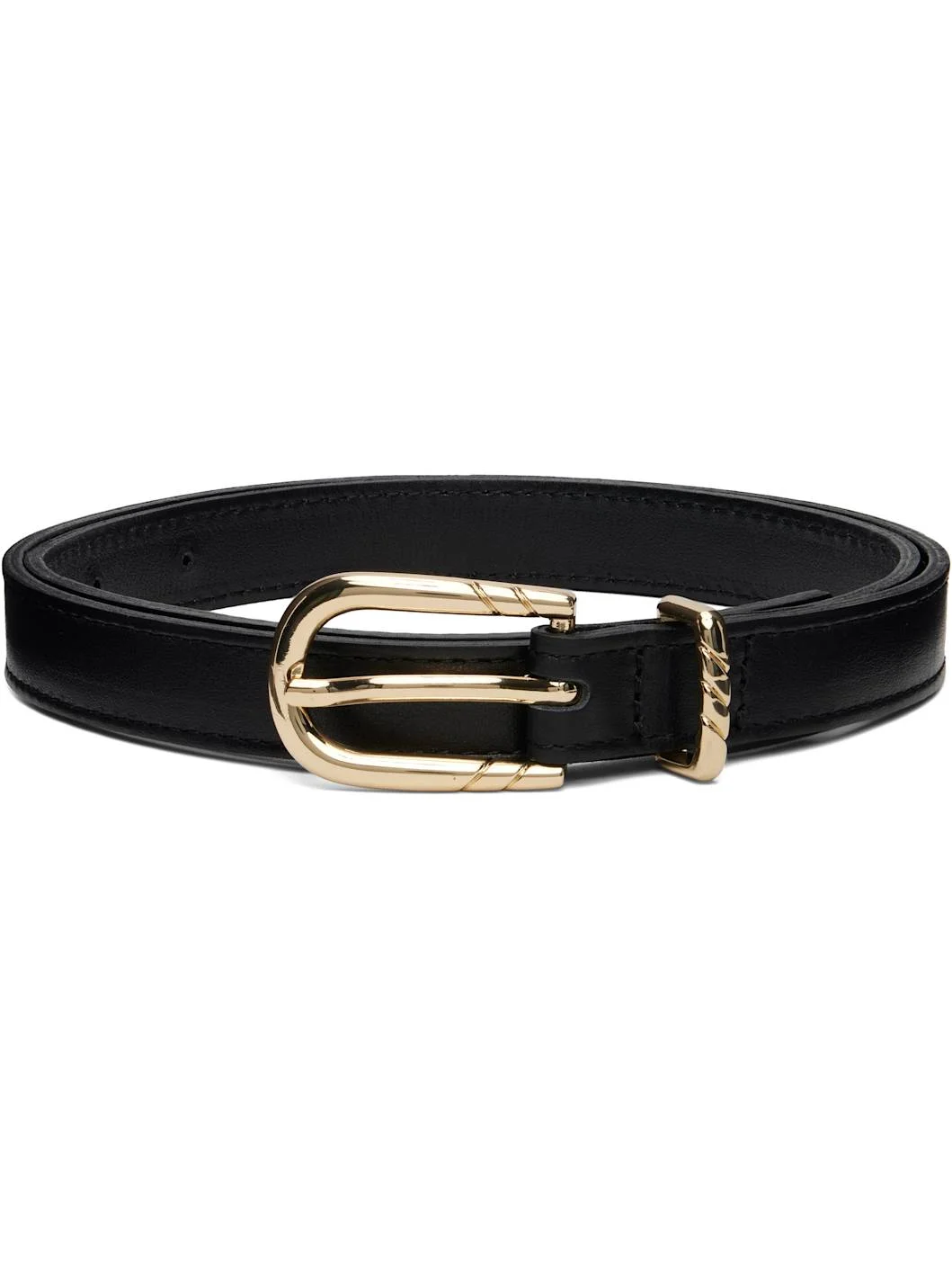 Black Skinny Leather Belt - 1