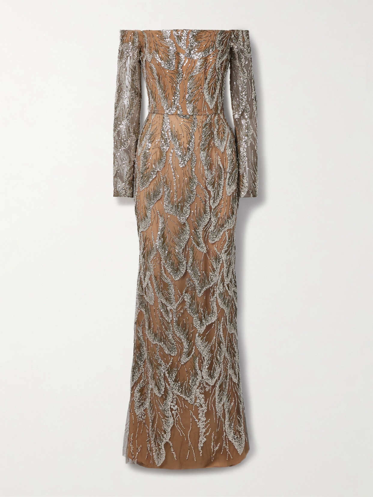 Off-the-shoulder Embellished Embroidered Silk-blend Tulle Gown - 1